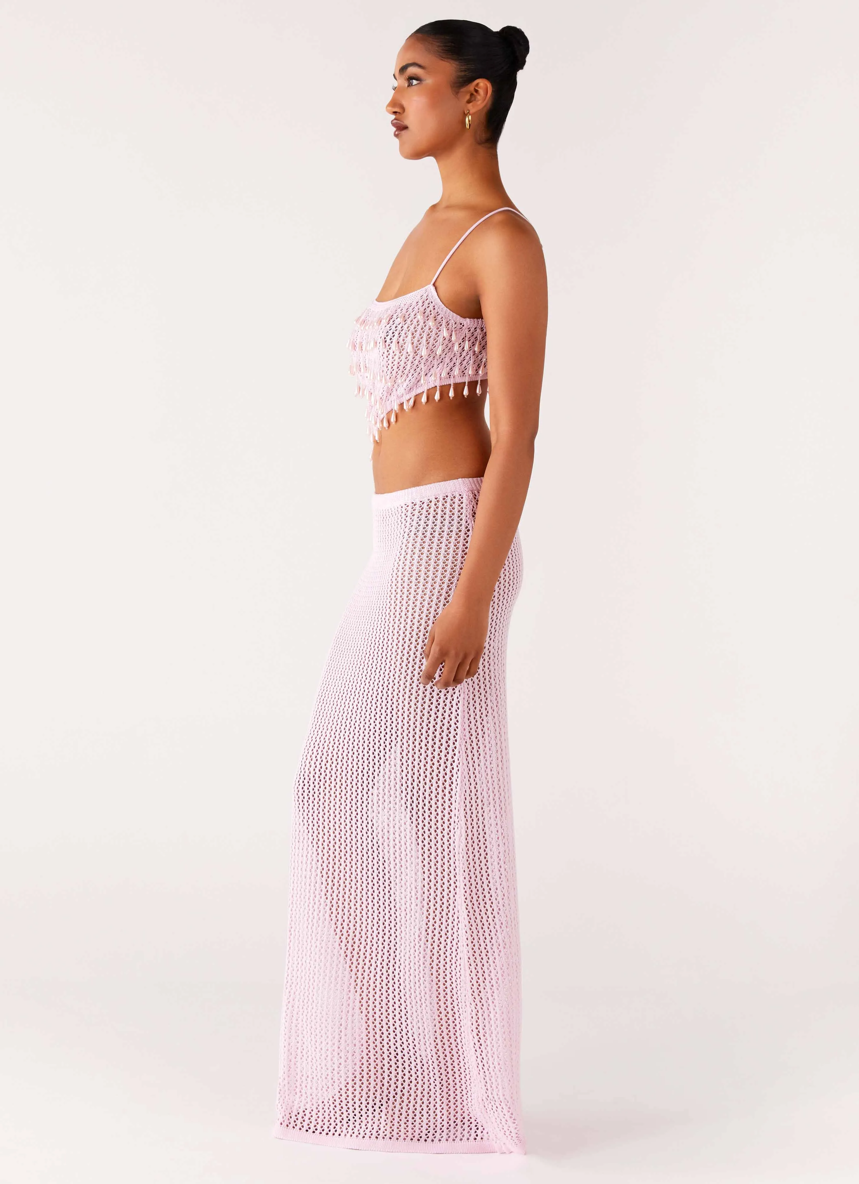 Shellbound Crochet Maxi Dress - Pink Style Option StretchableKnit