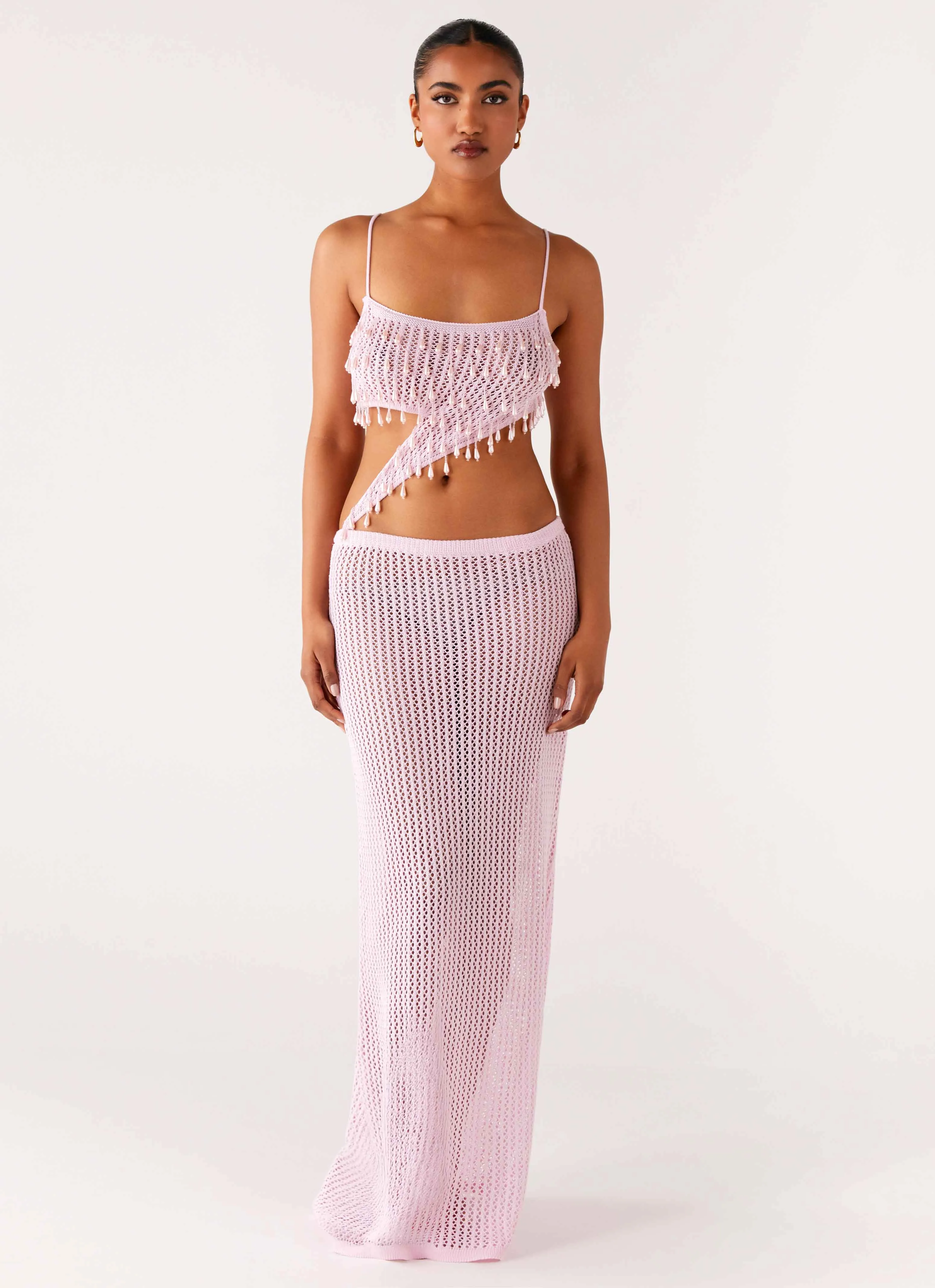 Shellbound Crochet Maxi Dress - Pink Night Style