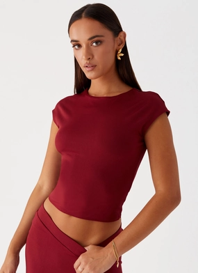 Shes A Lady Top - Red Circular Knit Tear Resistant