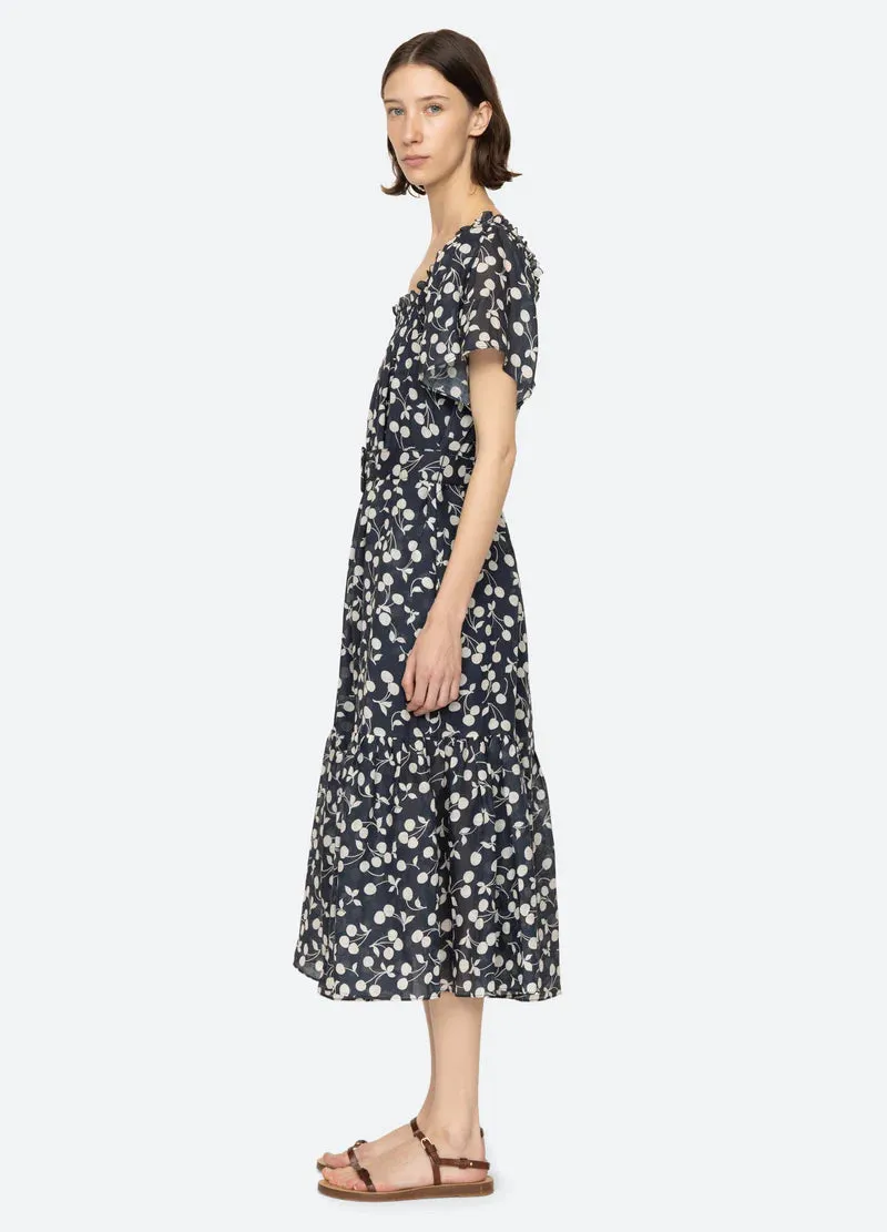 Sea NY Cheri Print Short Sleeve Midi Dress Timeless Cut Elegant holiday wear
