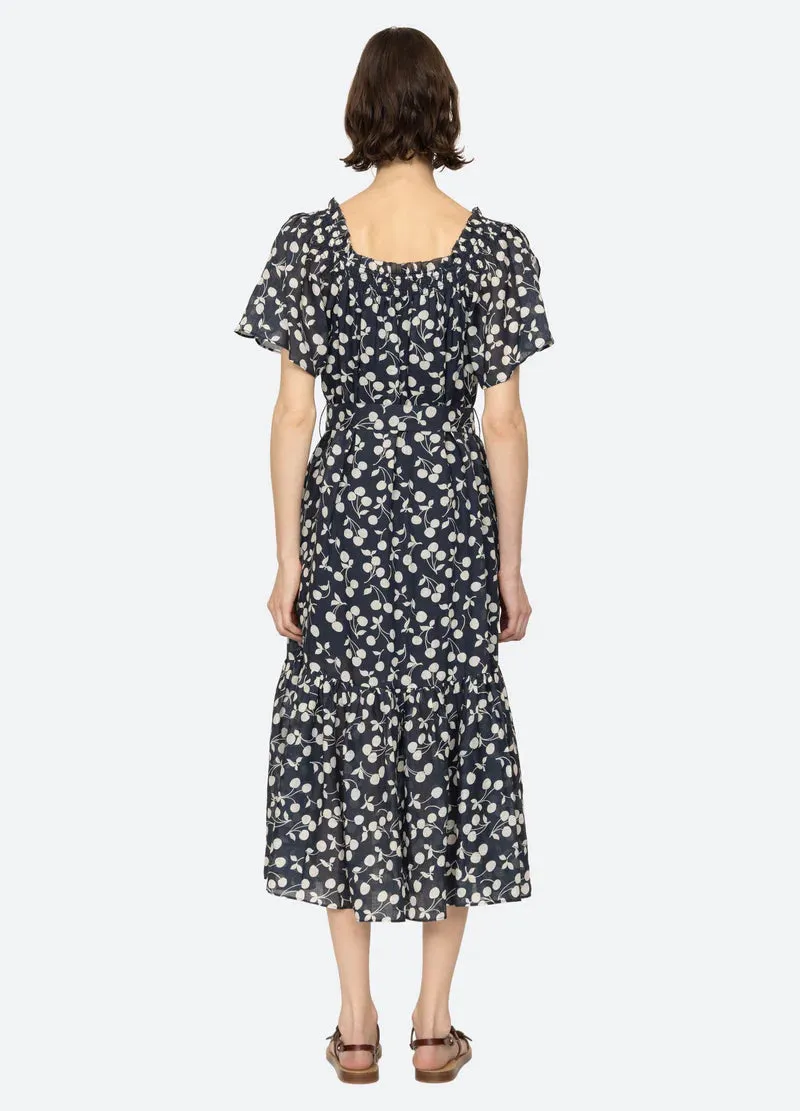 Light Wrap Lounge Feel Sea NY Cheri Print Short Sleeve Midi Dress