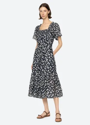 Sea NY Cheri Print Short Sleeve Midi Dress Easy Tones cut out
