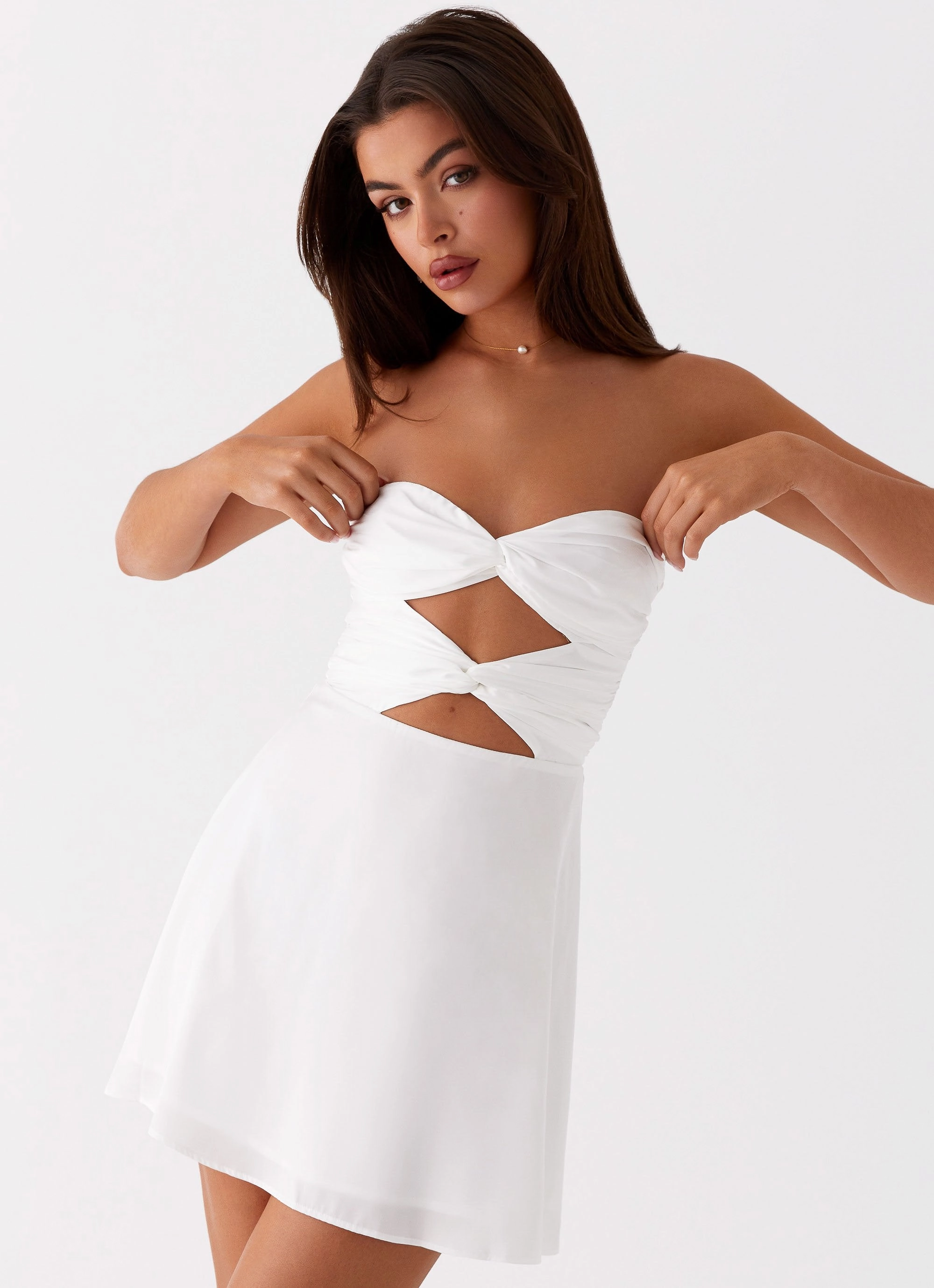 Taga Twist Mini Dress - White Travel Friendly Movement Ready