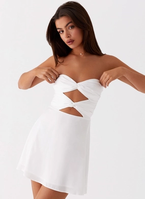 Taga Twist Mini Dress - White Travel Friendly Movement Ready