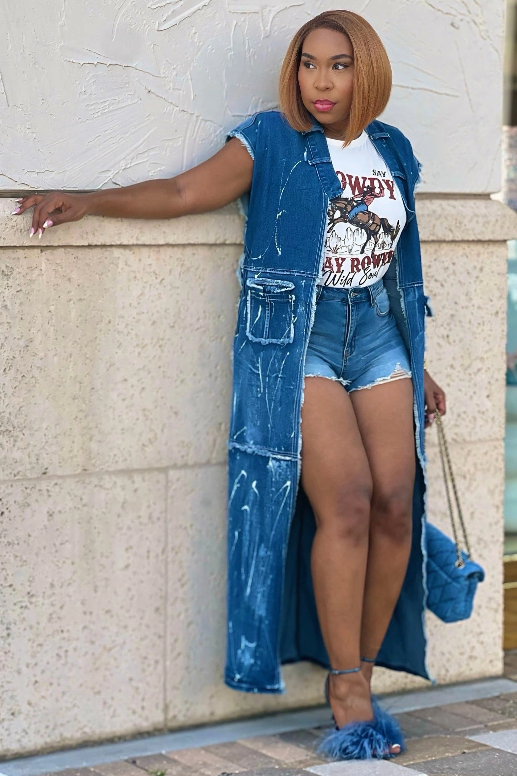 Shonnie Rodeo Ready Denim Duster Vest/Shacket Long Length