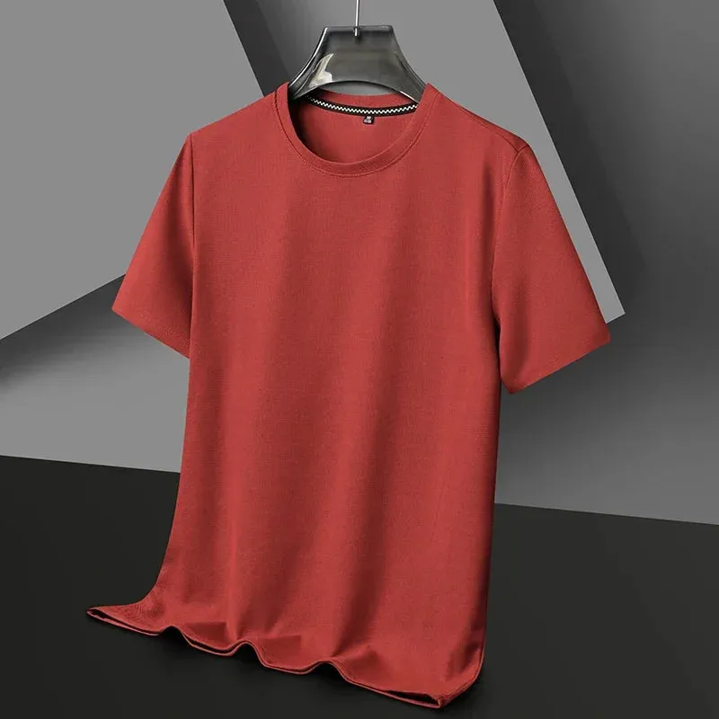 Short-Sleeved Waffle Solid Polo Shirt - Round Neck