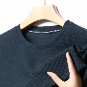 Short-Sleeved Waffle Solid Polo Shirt - Round Neck