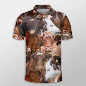 Shorthorn Herd Pattern Button Polo Shirt, Cow Polo Shirt, Gift for Farmers