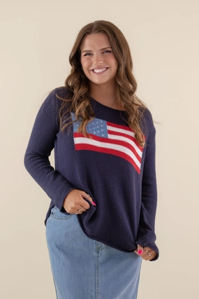 RESTOCK: Feeling Patriotic Sweater-Navy AntiStatic Weave Luxurious Feel