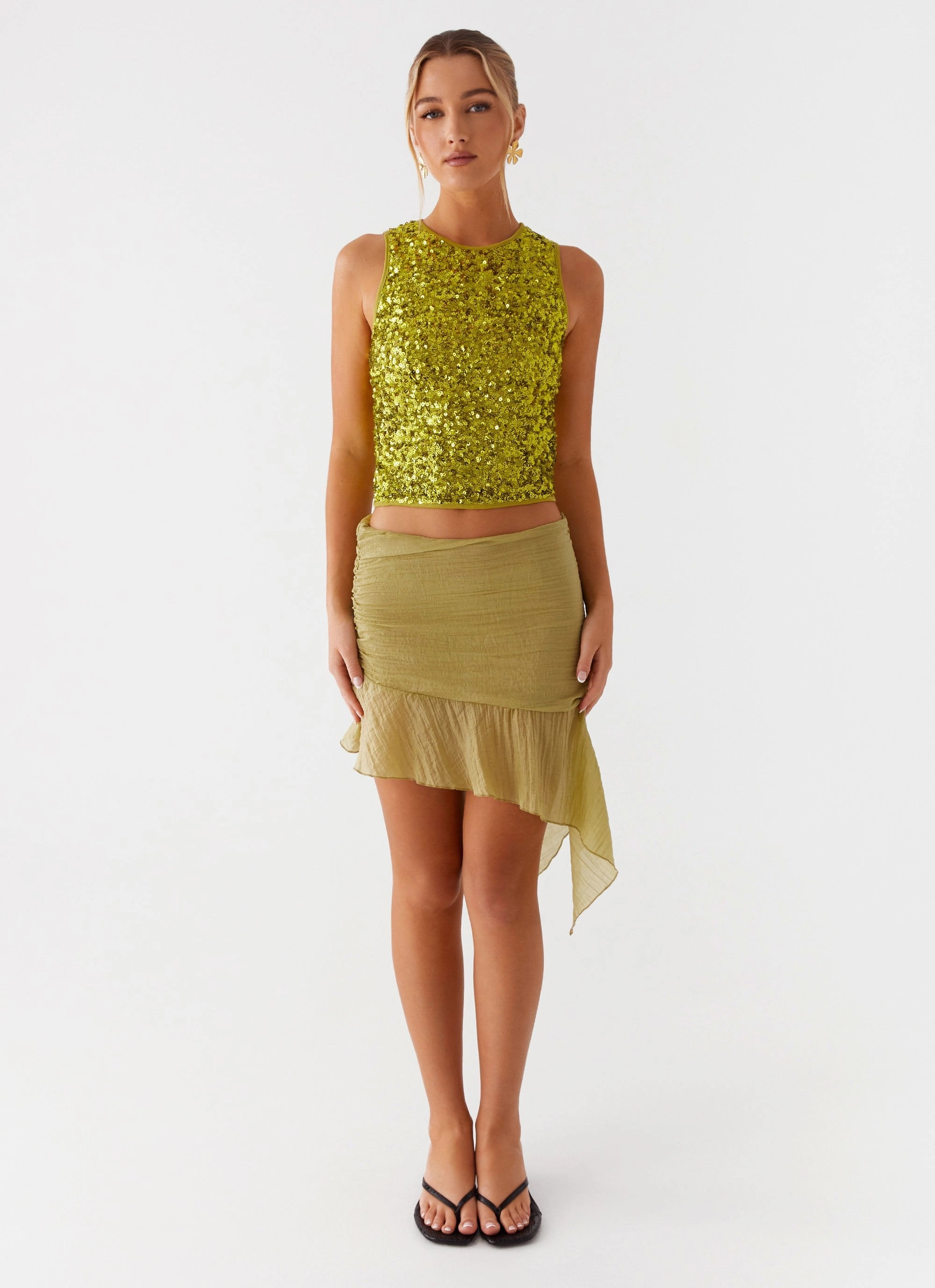 Slim Fit Design Windproof coating Harmonies Mini Skirt - Green