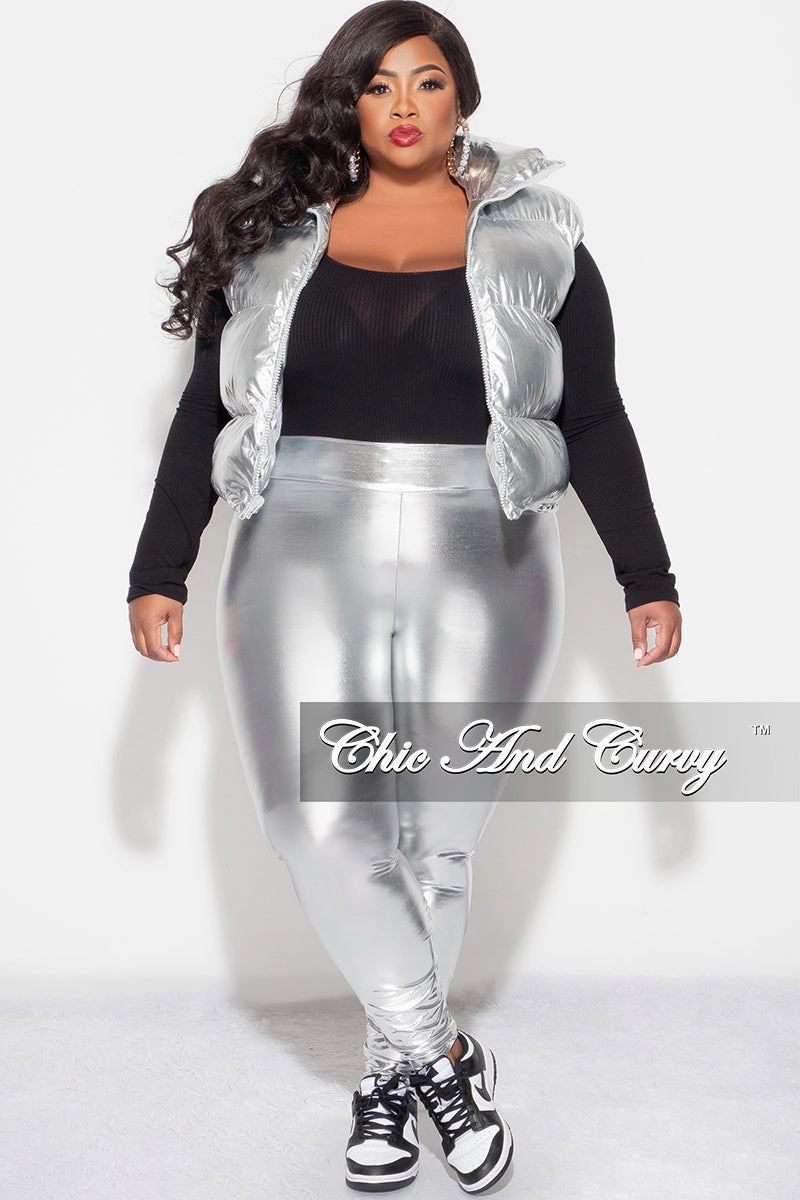 Adventure Ready Water-resistant Final Sale Plus Size Metallic Puffy Vest in Silver