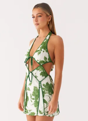 Sonnet Mini Dress - Verdant Bloom Cold-Shoulder