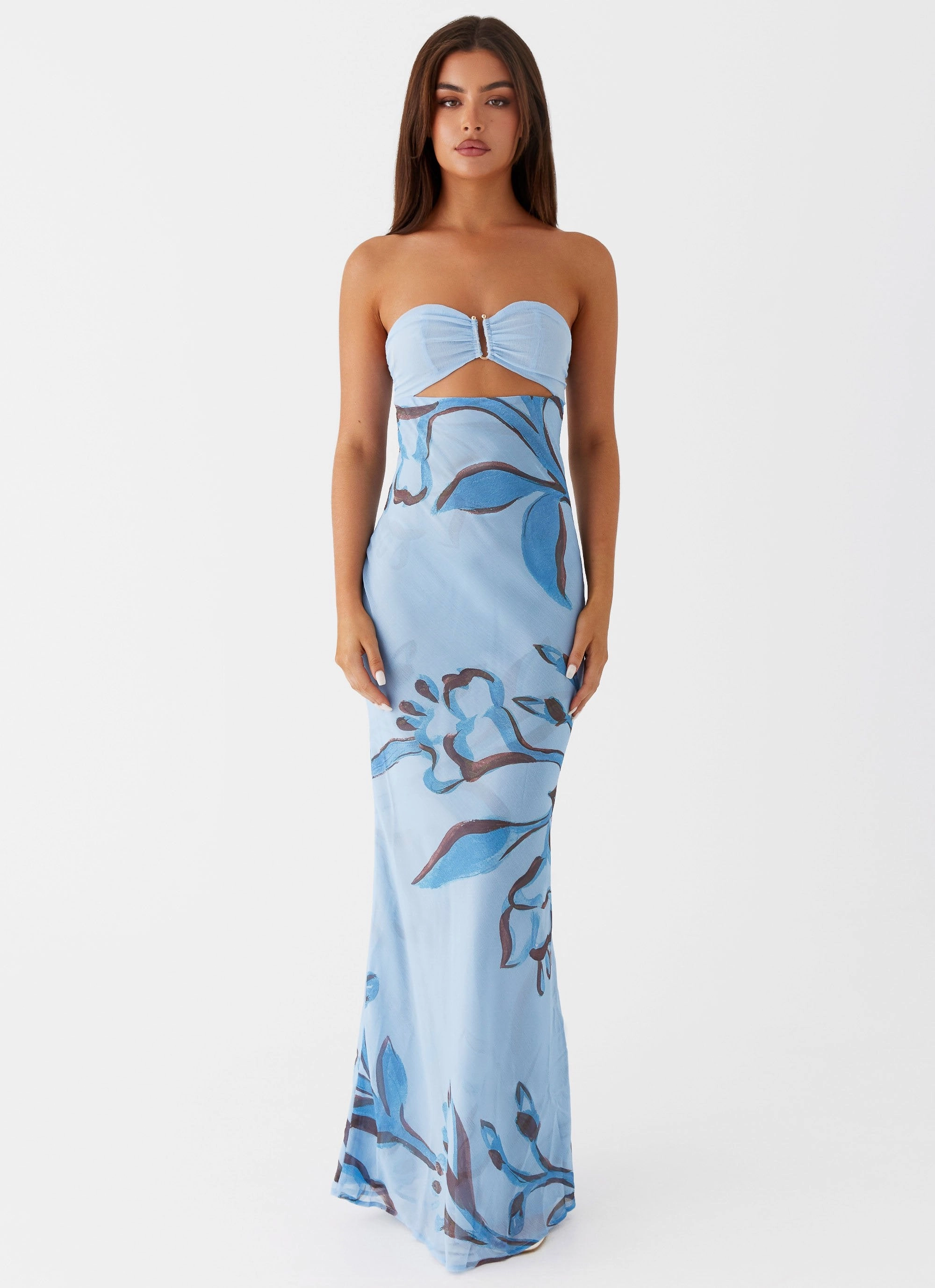 Tropicana Maxi Dress - Blue Floral Embroidered-Sleeve