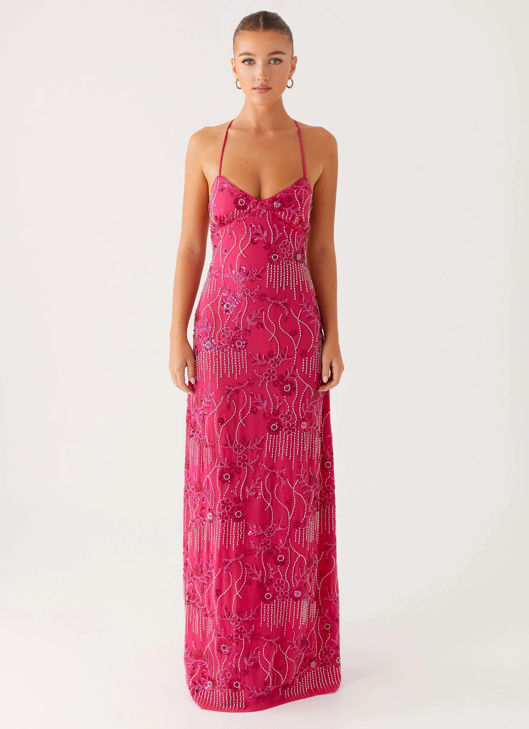 Vietta Sequin Cami Maxi Dress - Fuchsia Weekend Casual Lace Fine