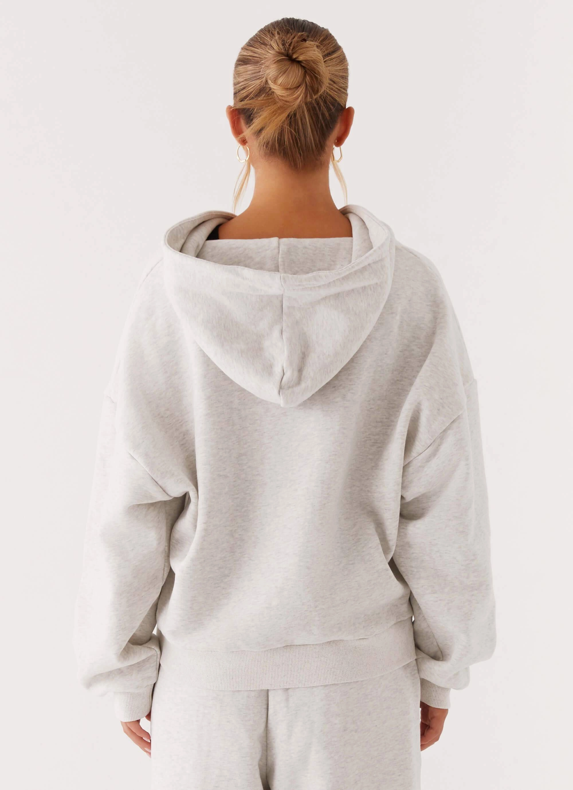 Signature Double Zip Up Hoodie - Grey Oversized style