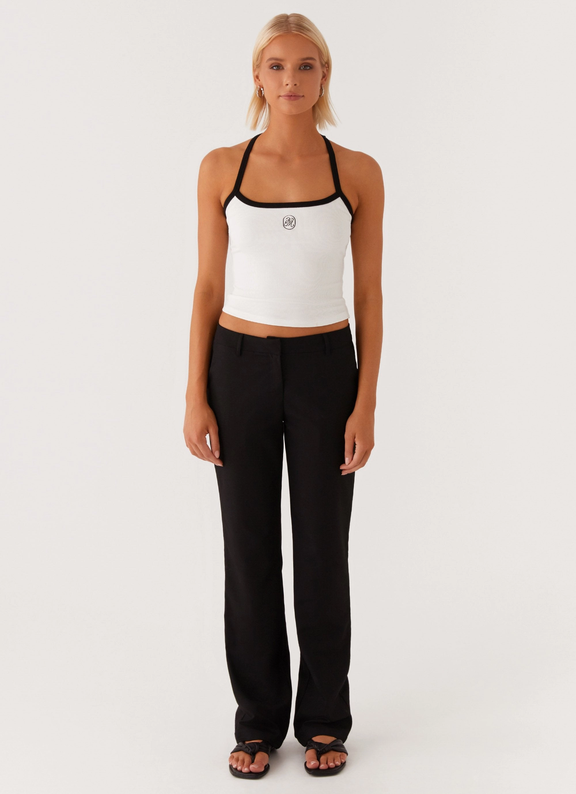 Signature Monogram Halter Top - White RelaxedNeckline Minimalist Collar
