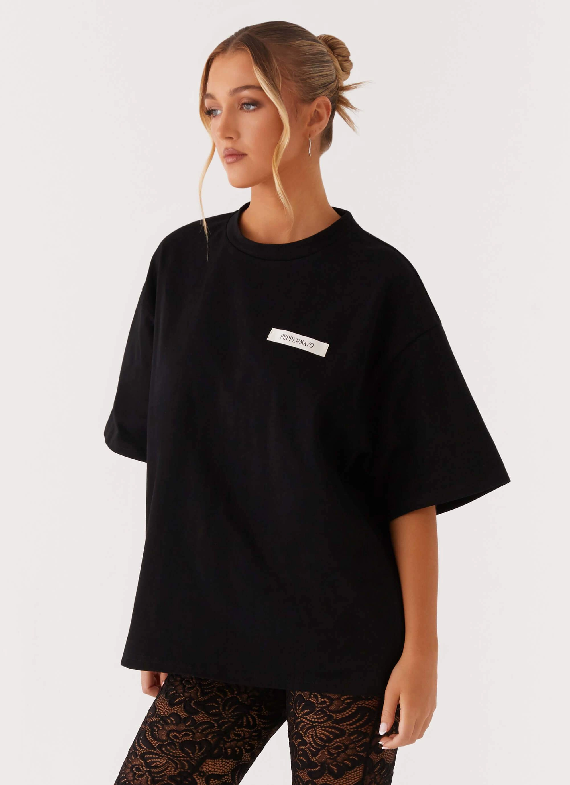 Signature Oversized Tee - Black Sporty Blouse