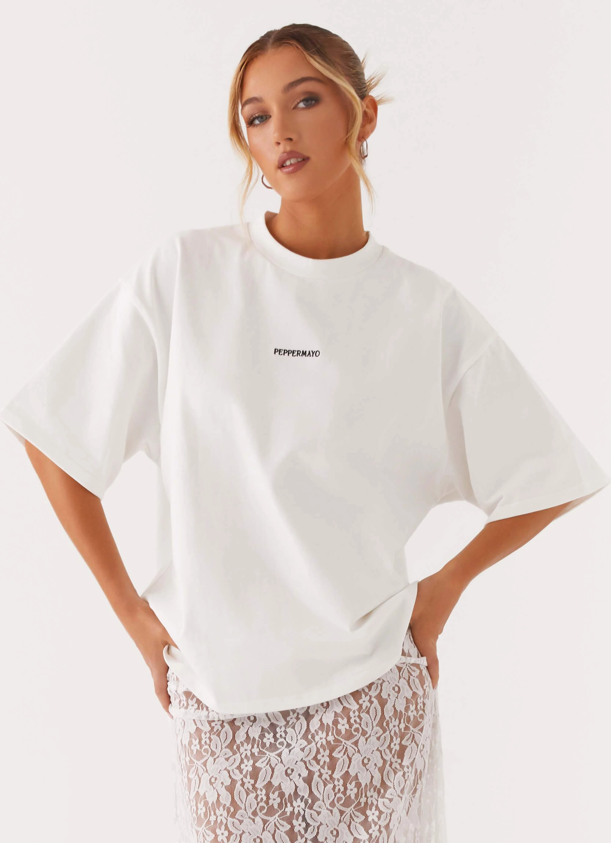 Silicone Grip Interior StretchKnit Signature Oversized Tee - White