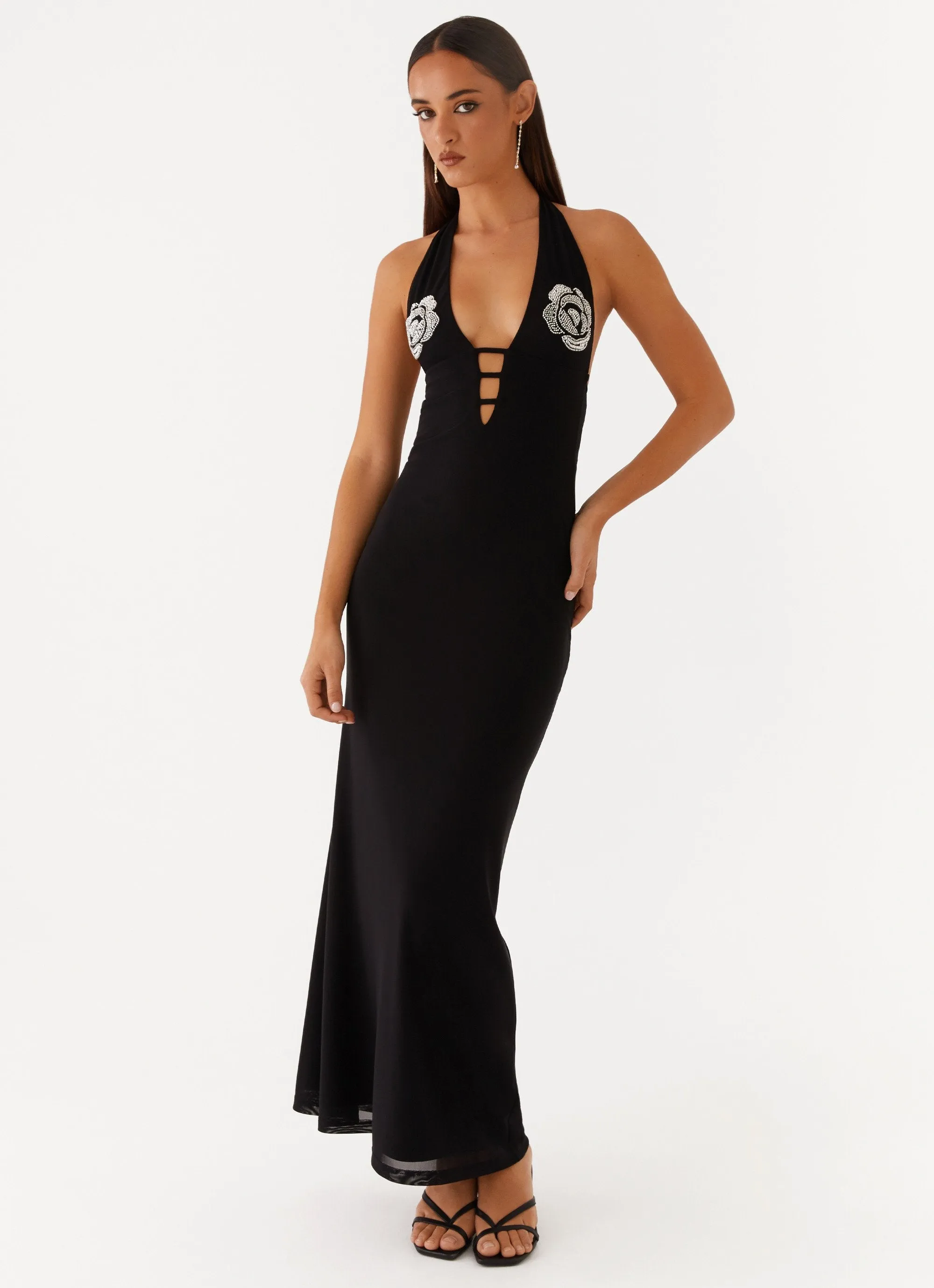 Polina Beaded Halterneck Maxi Dress - Black City Rhythm Event Safe