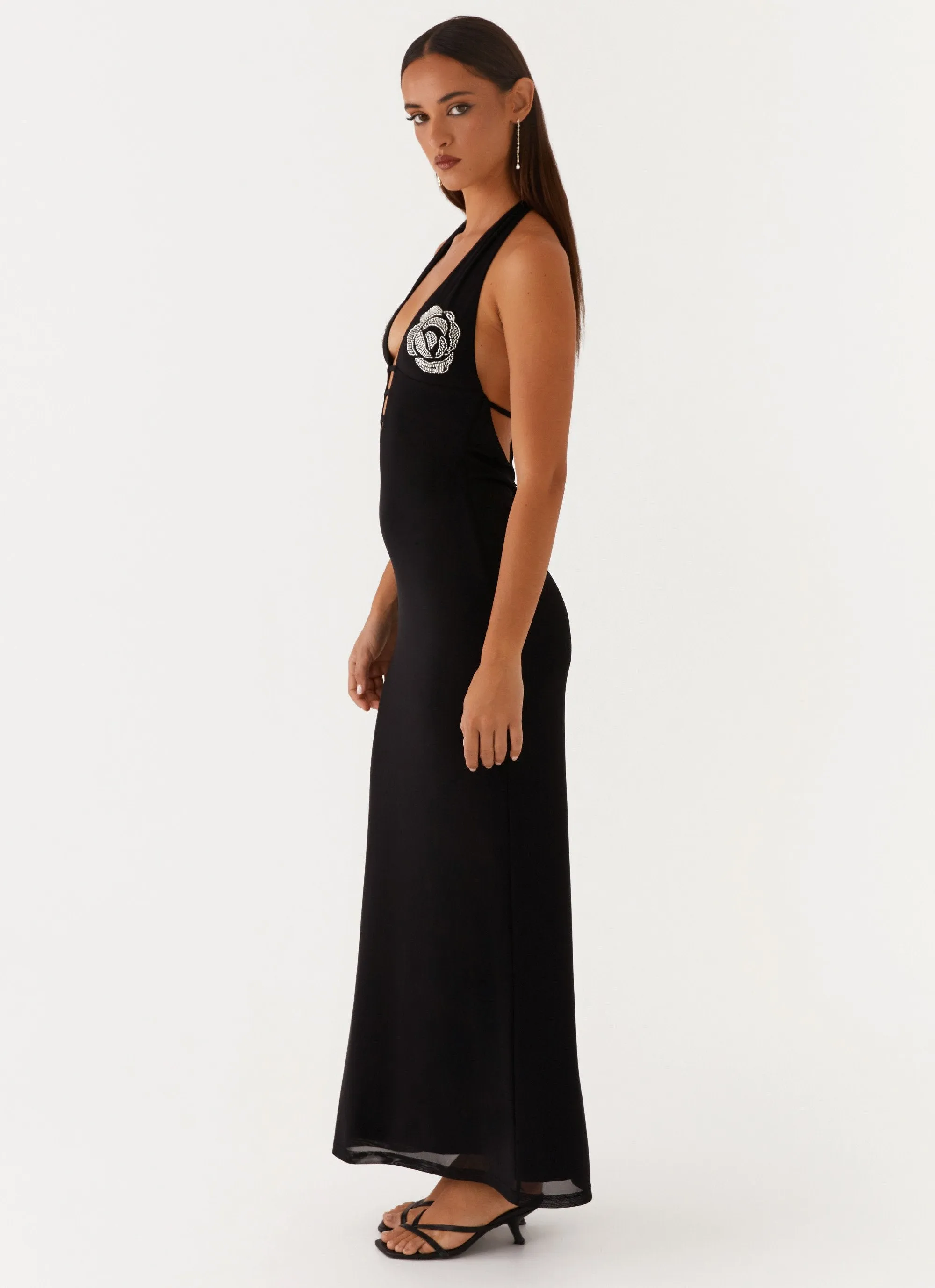 Soft Layers Polina Beaded Halterneck Maxi Dress - Black