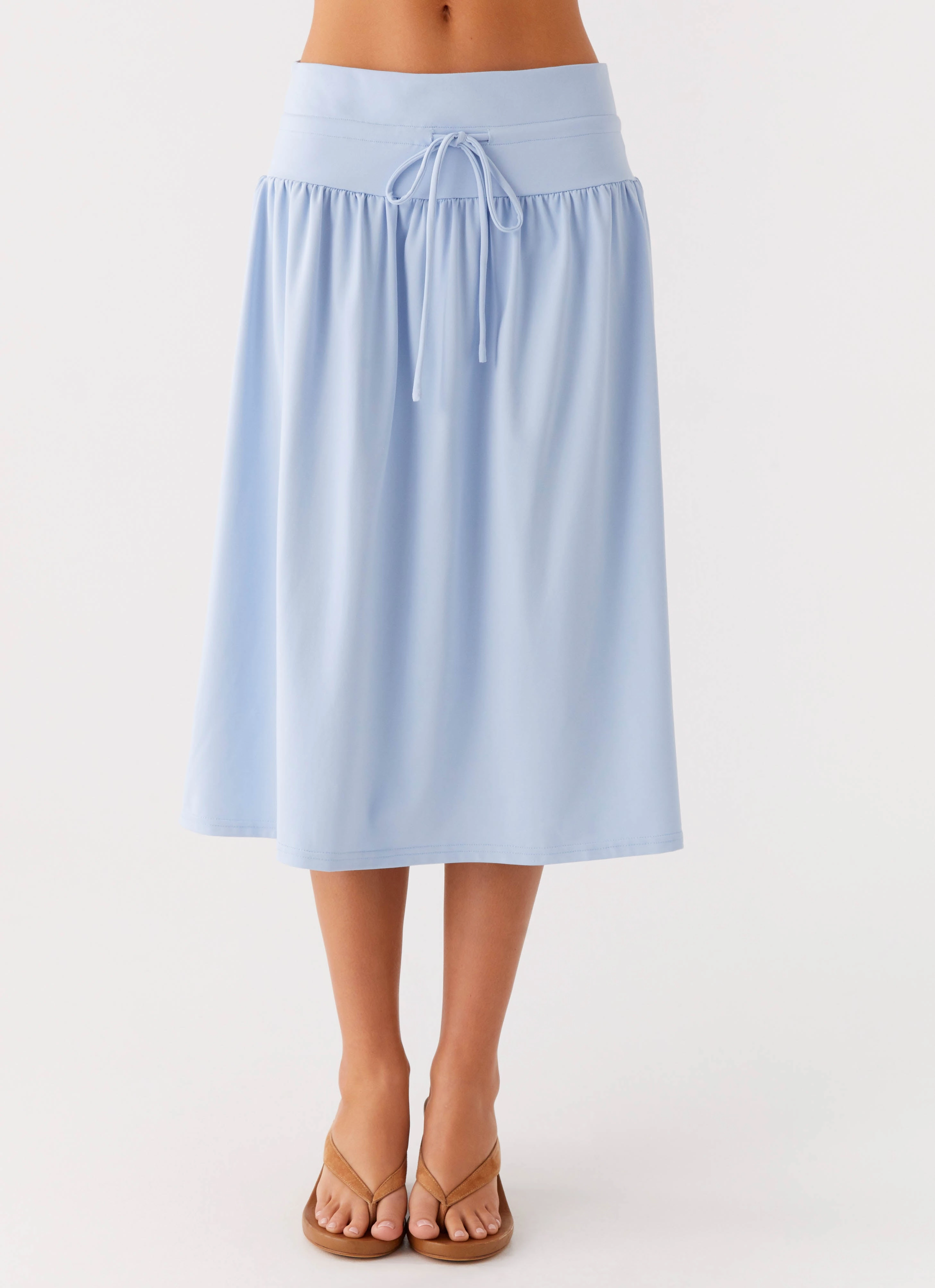 Silver Tides Midi Skirt - Blue Travel Fit Active Design Wear