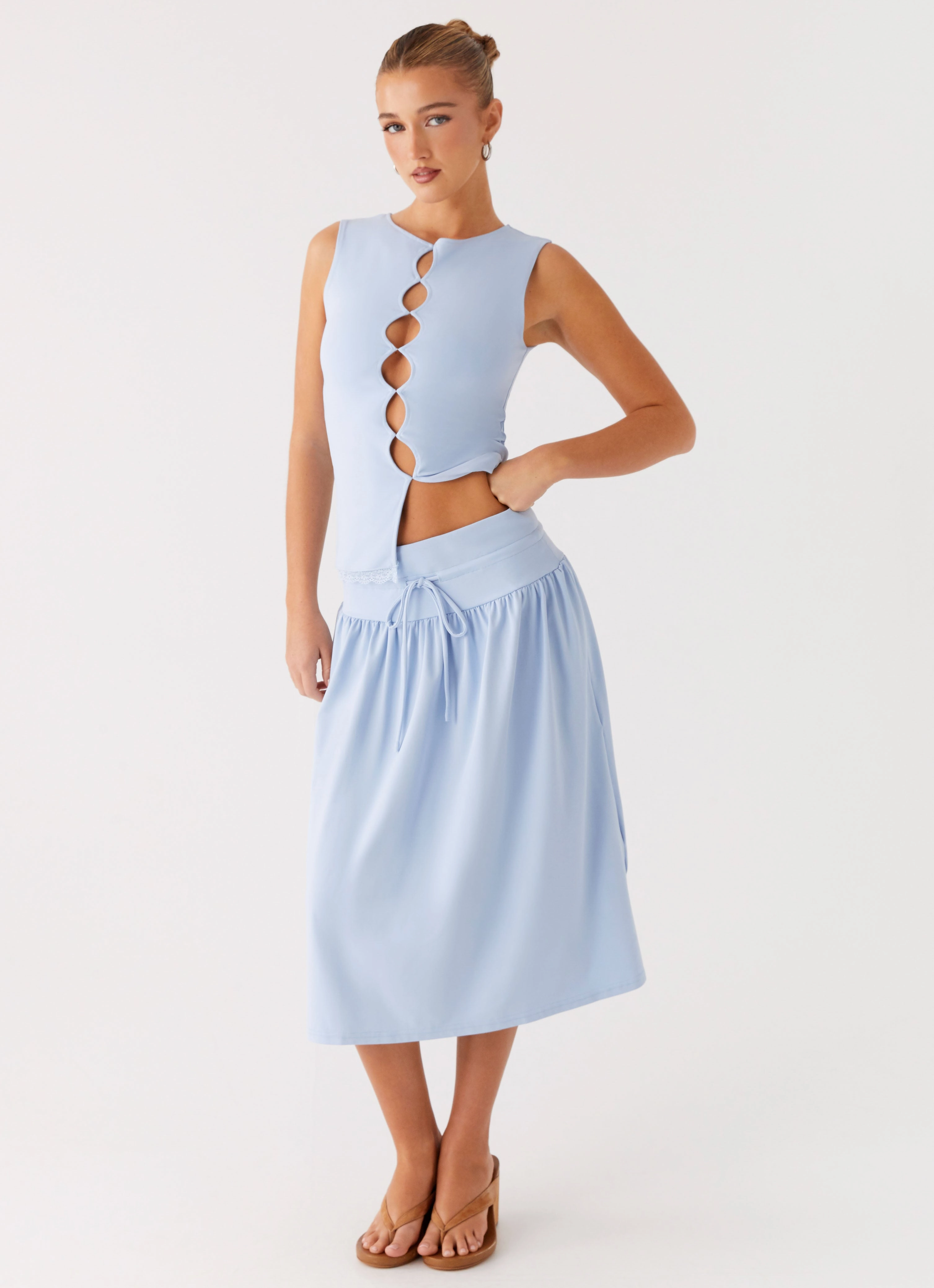 Smart Stretch Silver Tides Midi Skirt - Blue
