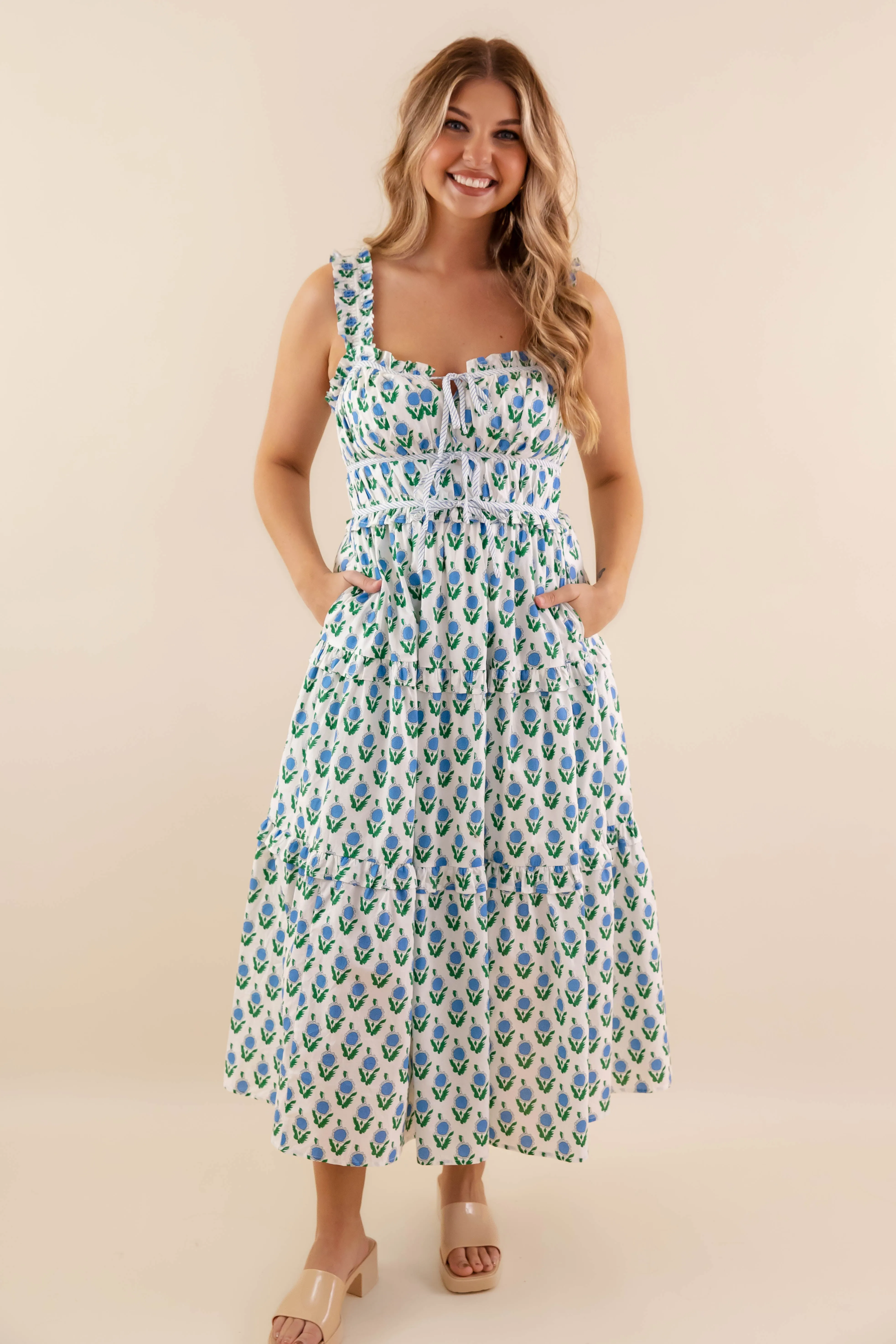 Owe It To You Midi Dress-Blue Interchangeable-Detail Feminine Fit