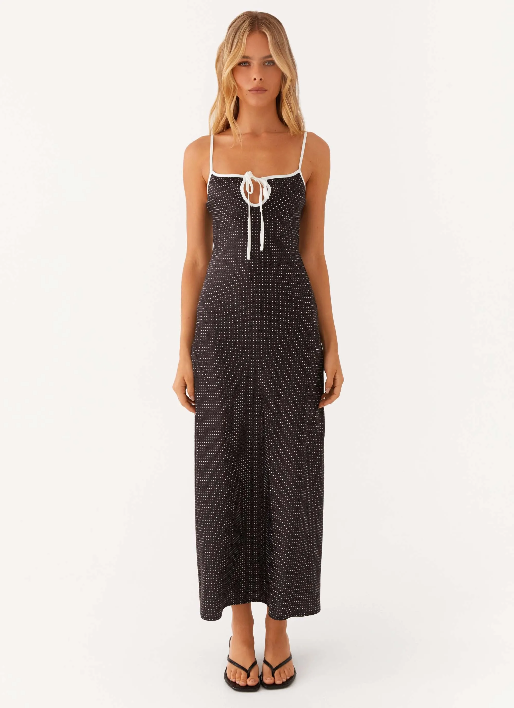 Comfortable Cut Seasonal Mood Sistine Midi Dress - Black Polkadot