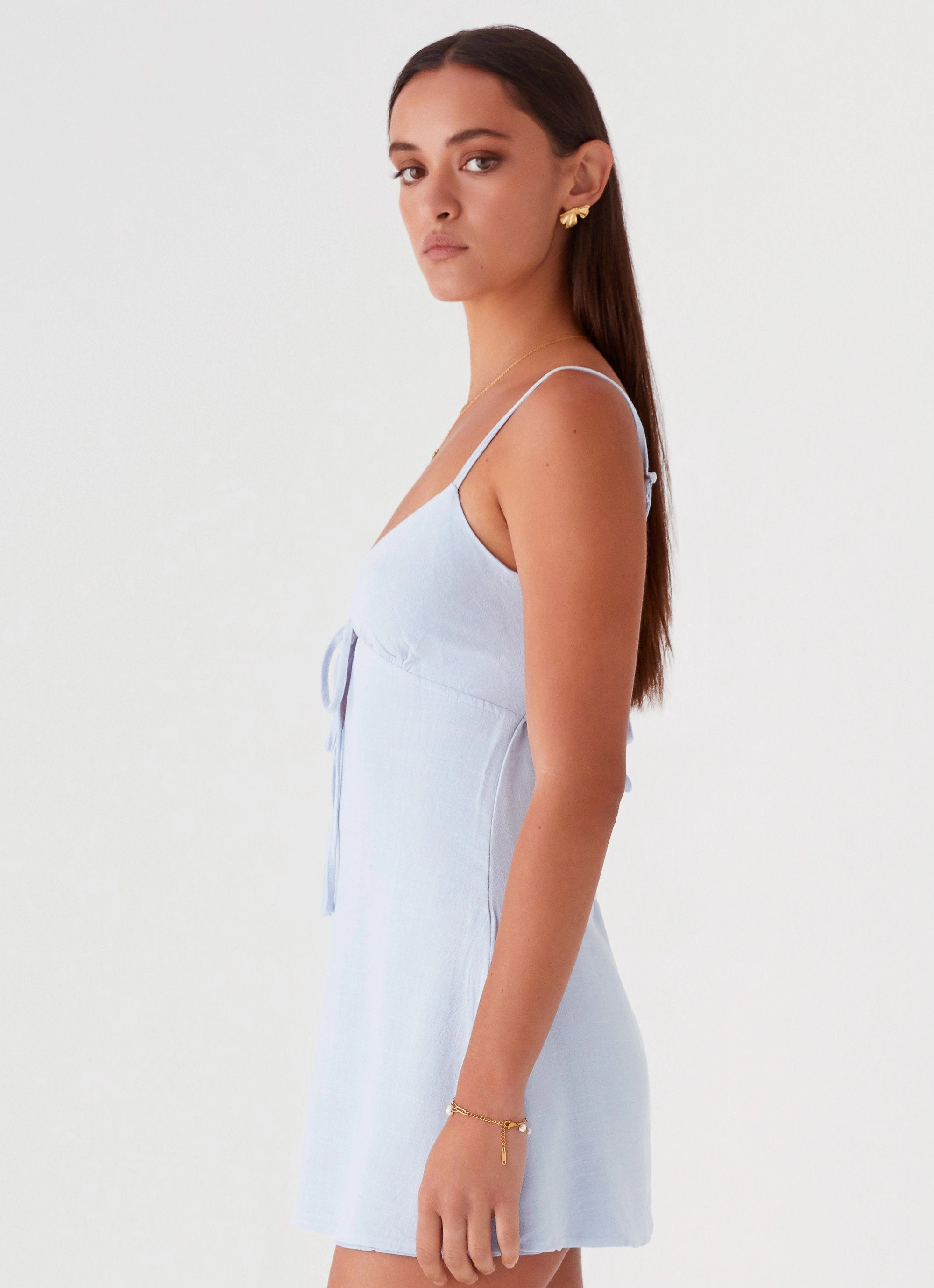 Mini-Length Flora Linen Mini Dress - Baby Blue