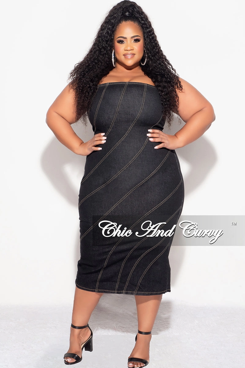 Utility Pockets Final Sale Plus Size BodyCon Strapless Dress in Black
