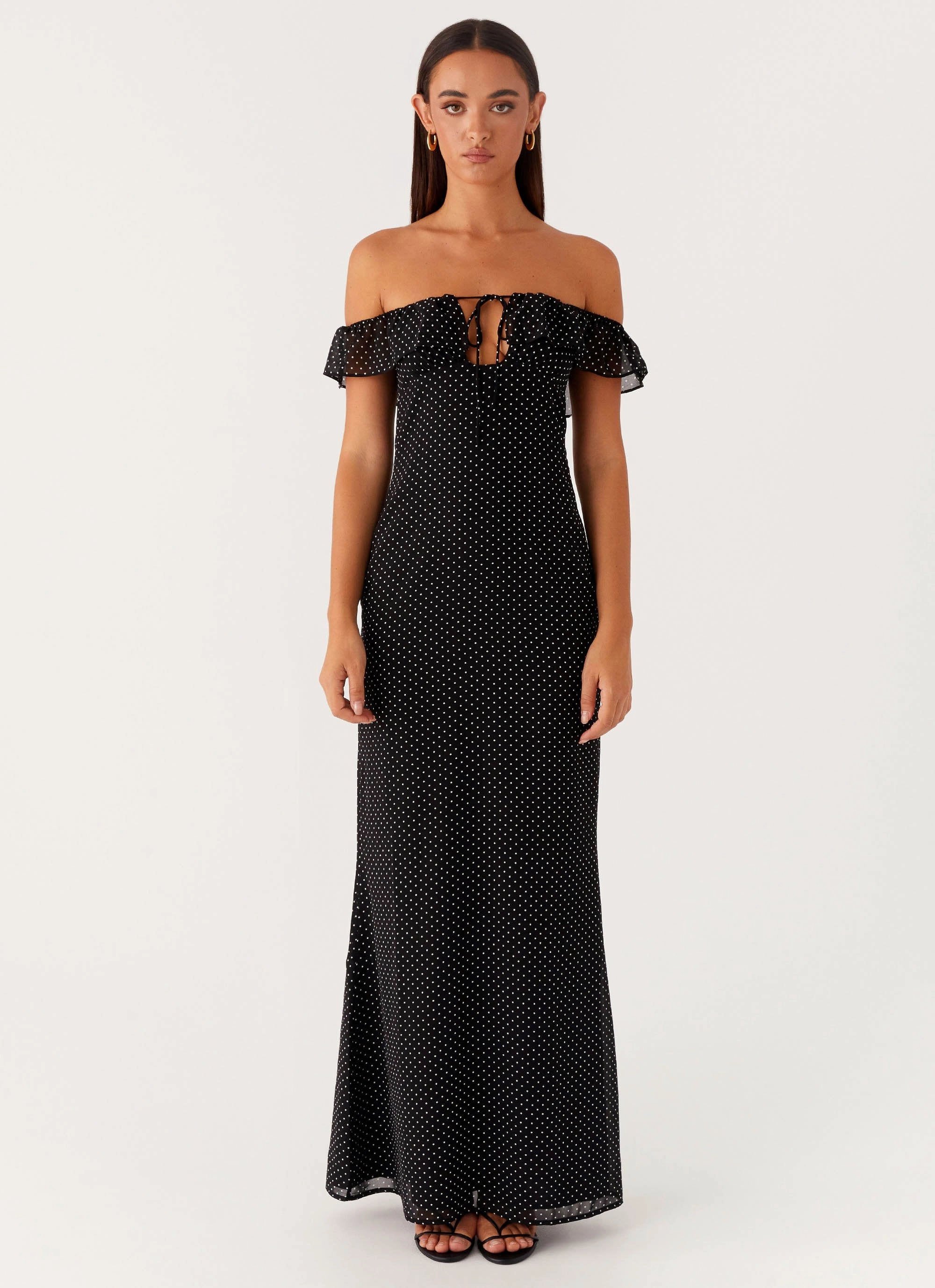 Pop Texture Scarlet Cherry Maxi Dress - Black Polka Dot
