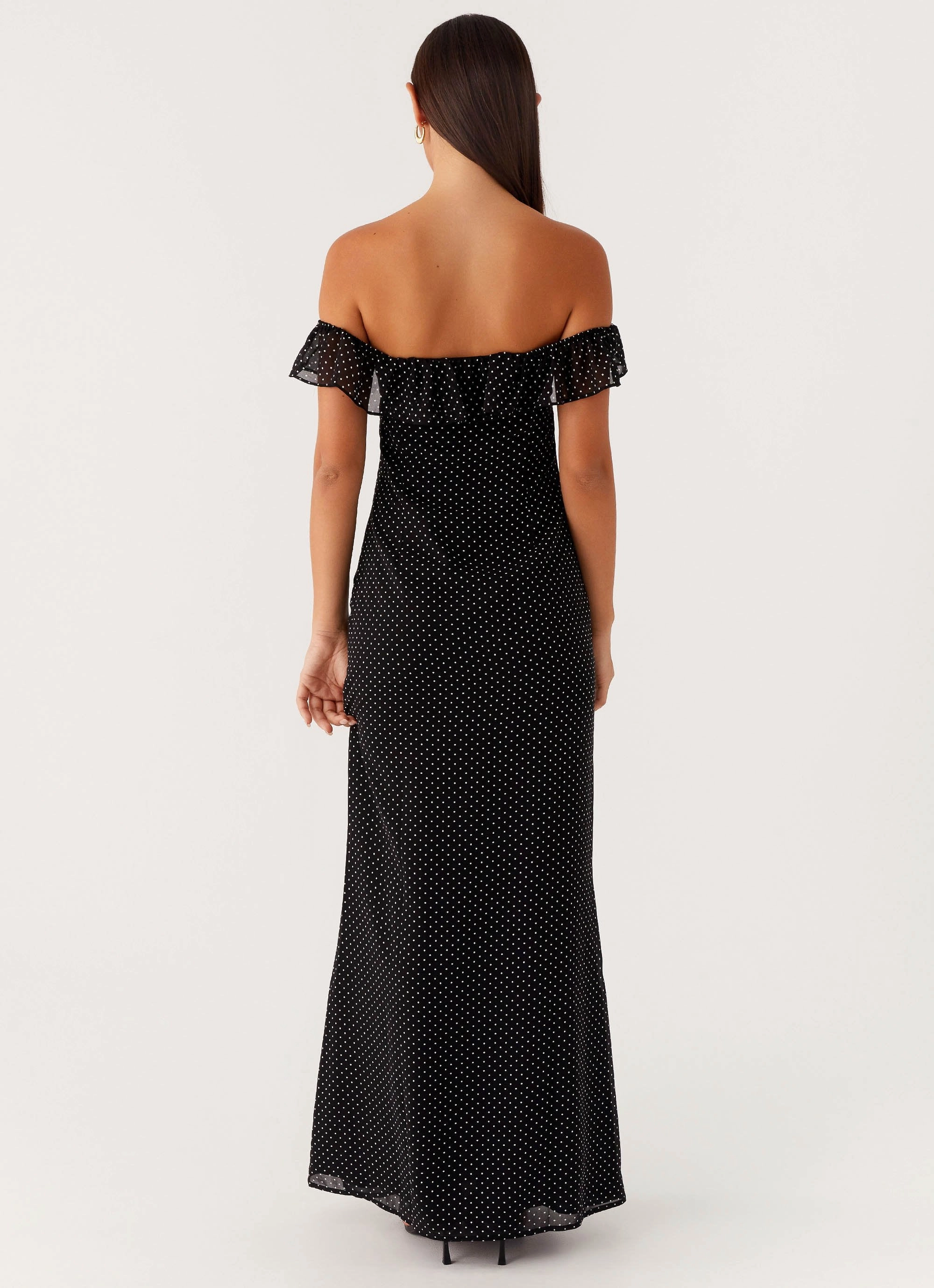 Silky Finish Scarlet Cherry Maxi Dress - Black Polka Dot