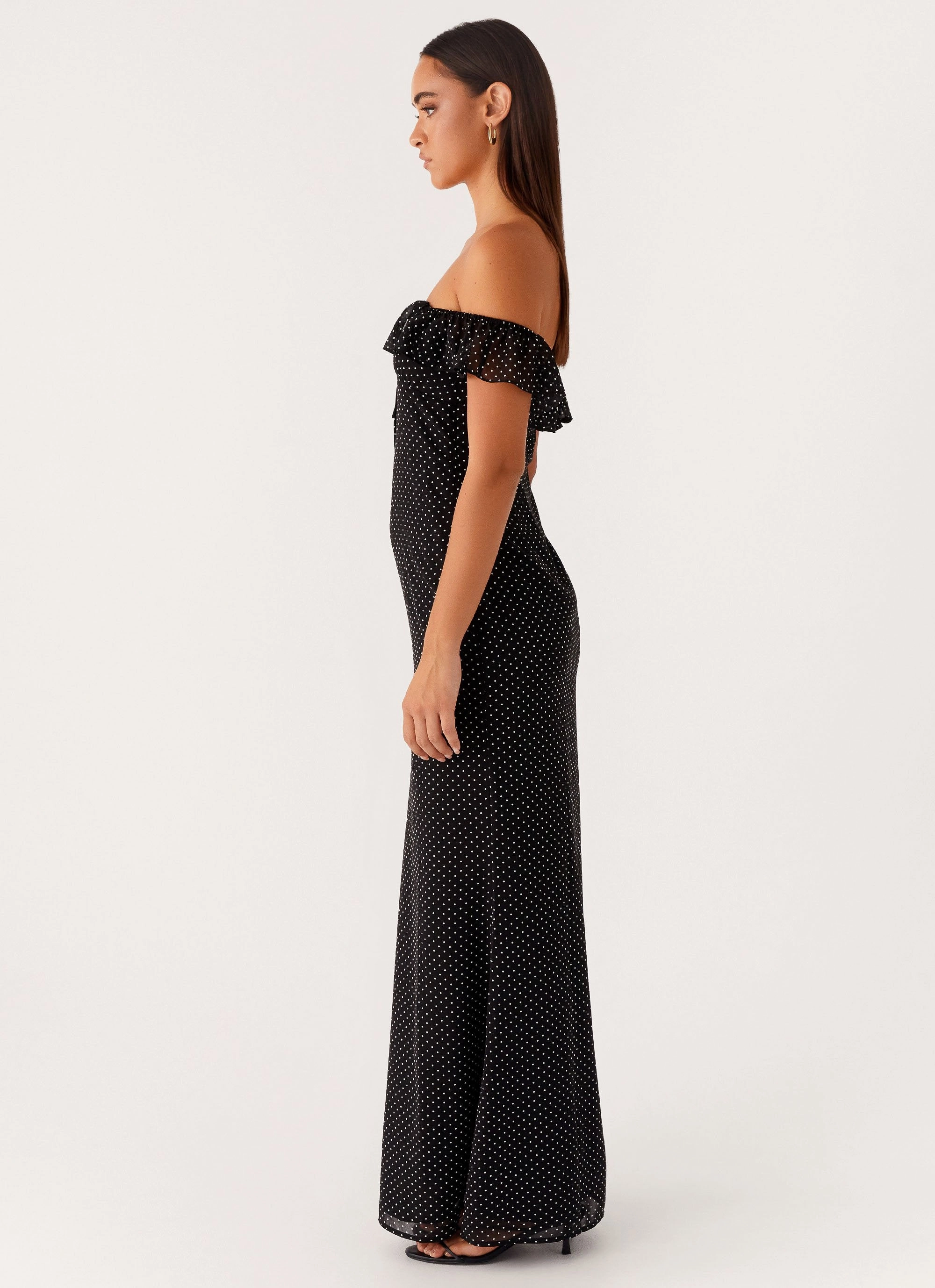 Scarlet Cherry Maxi Dress - Black Polka Dot Refined Mood Slender Look