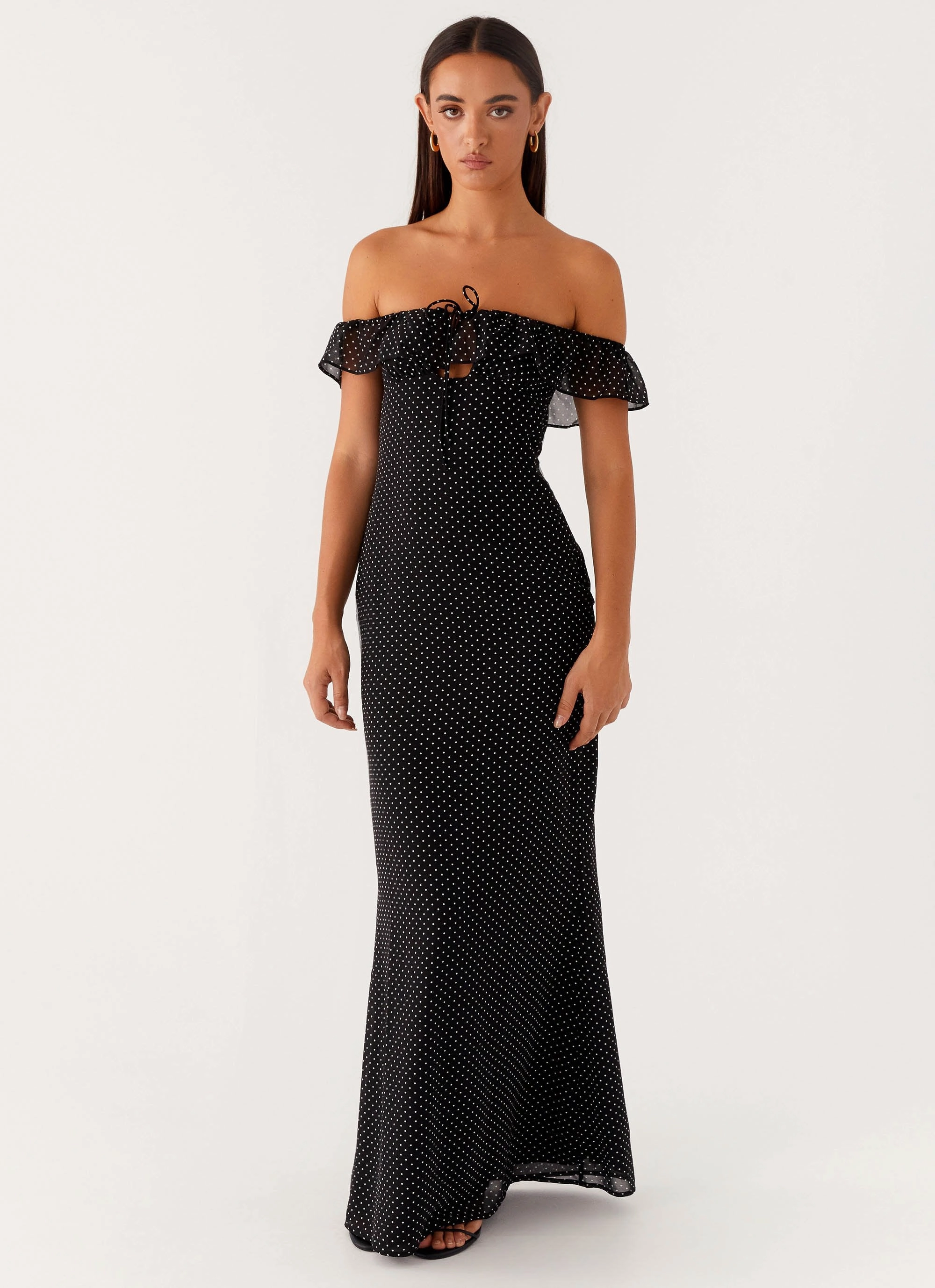Scarlet Cherry Maxi Dress - Black Polka Dot Nature Inspired
