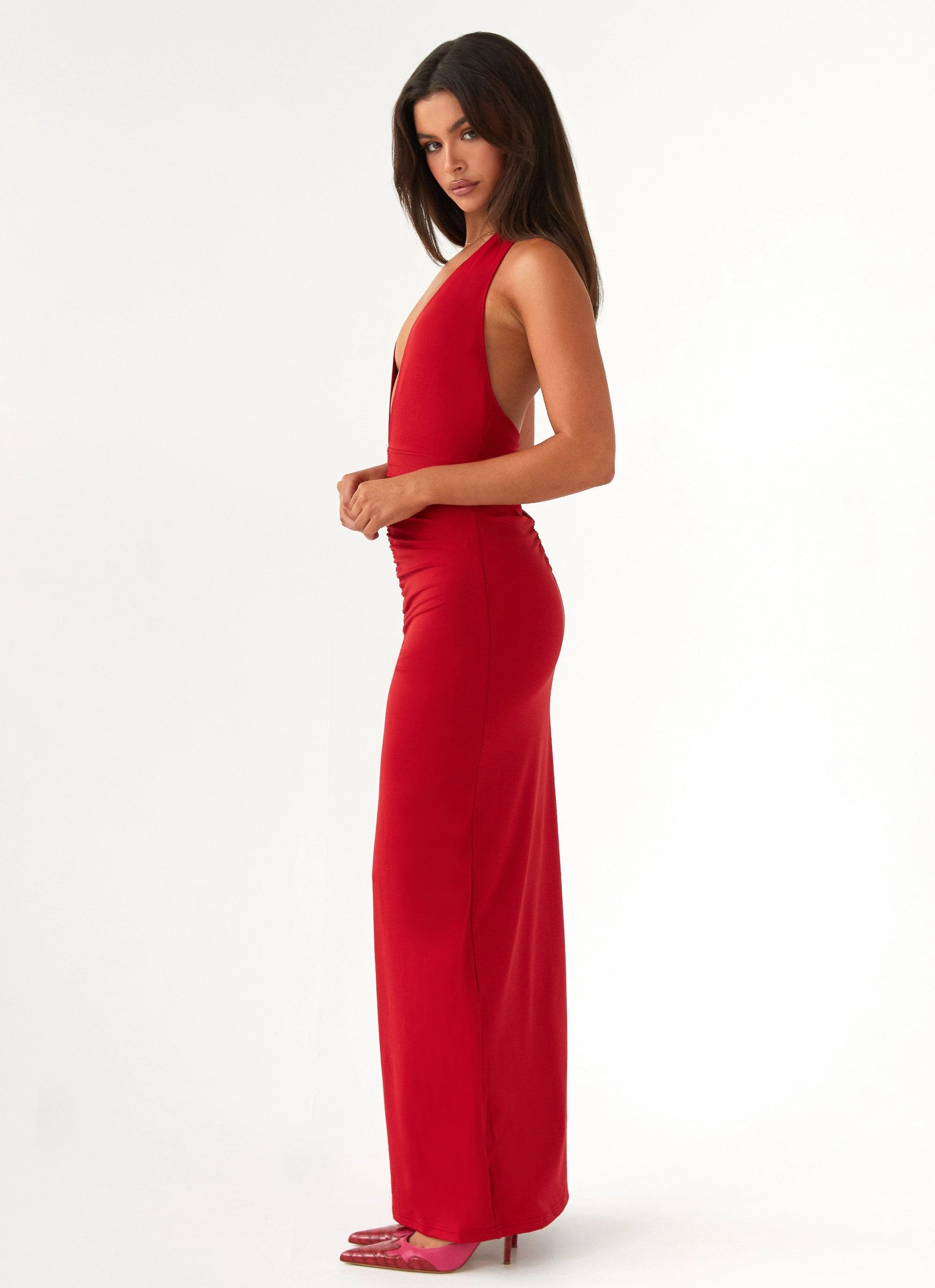 Whisked Away Halterneck Maxi Dress - Red Soft Tone CrinkleResistantWeave