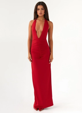 Gentle Look Whisked Away Halterneck Maxi Dress - Red