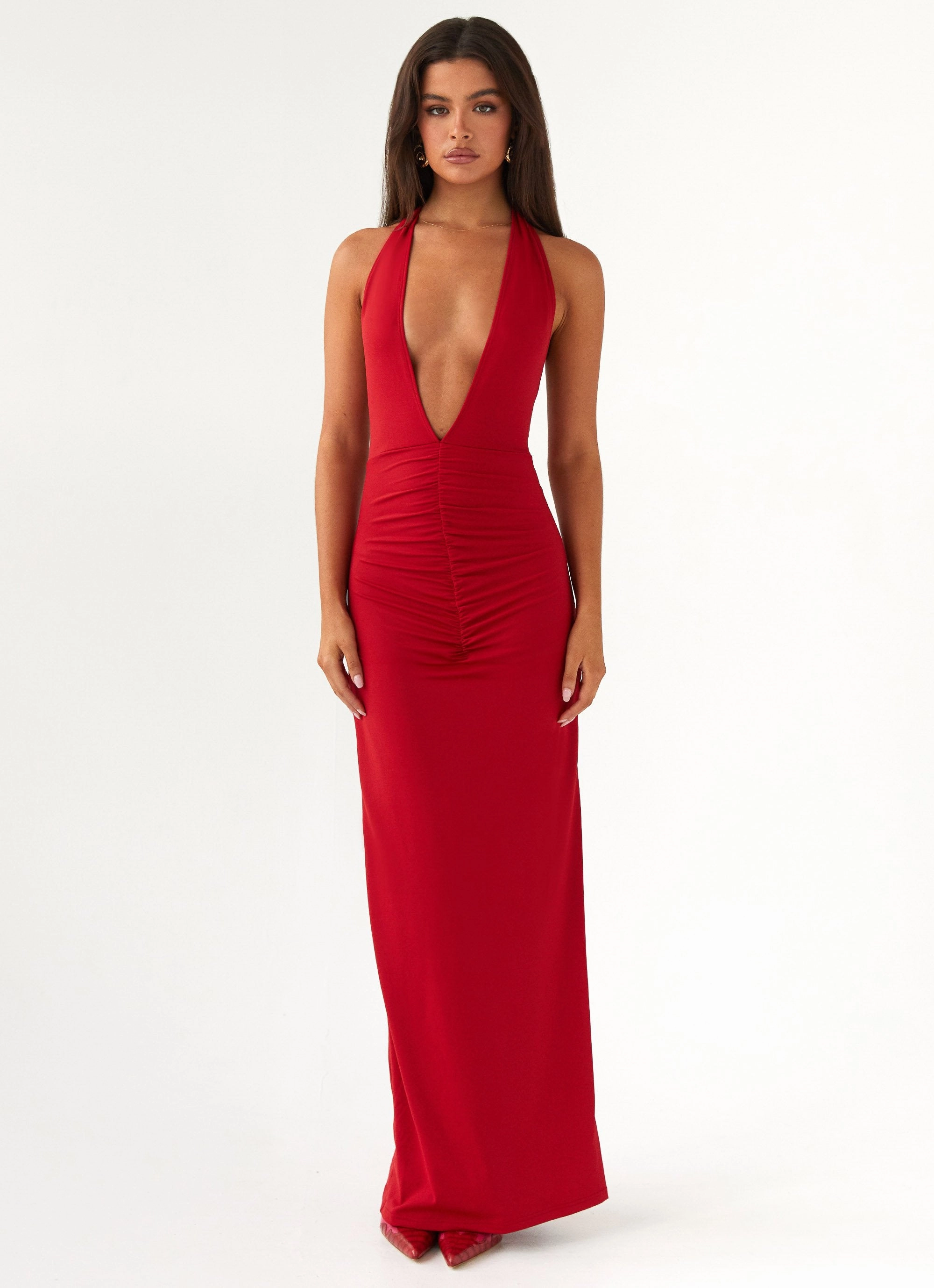 Gentle Look Whisked Away Halterneck Maxi Dress - Red