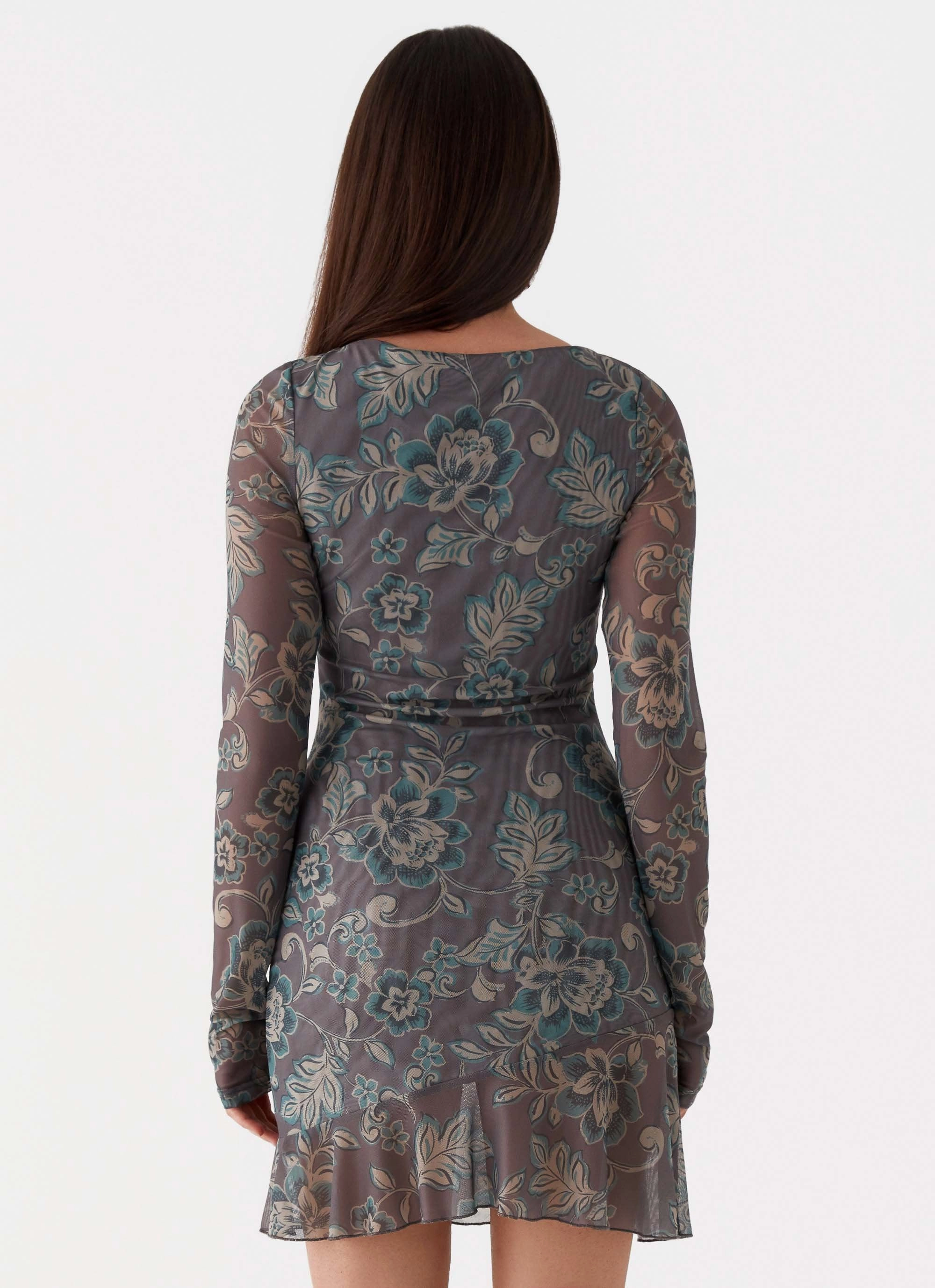 Versatile Layering Ines Long Sleeve Mini Dress - Brown Floral