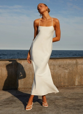 Japan Cool Sleek Form Runway Royalty Maxi Dress - White