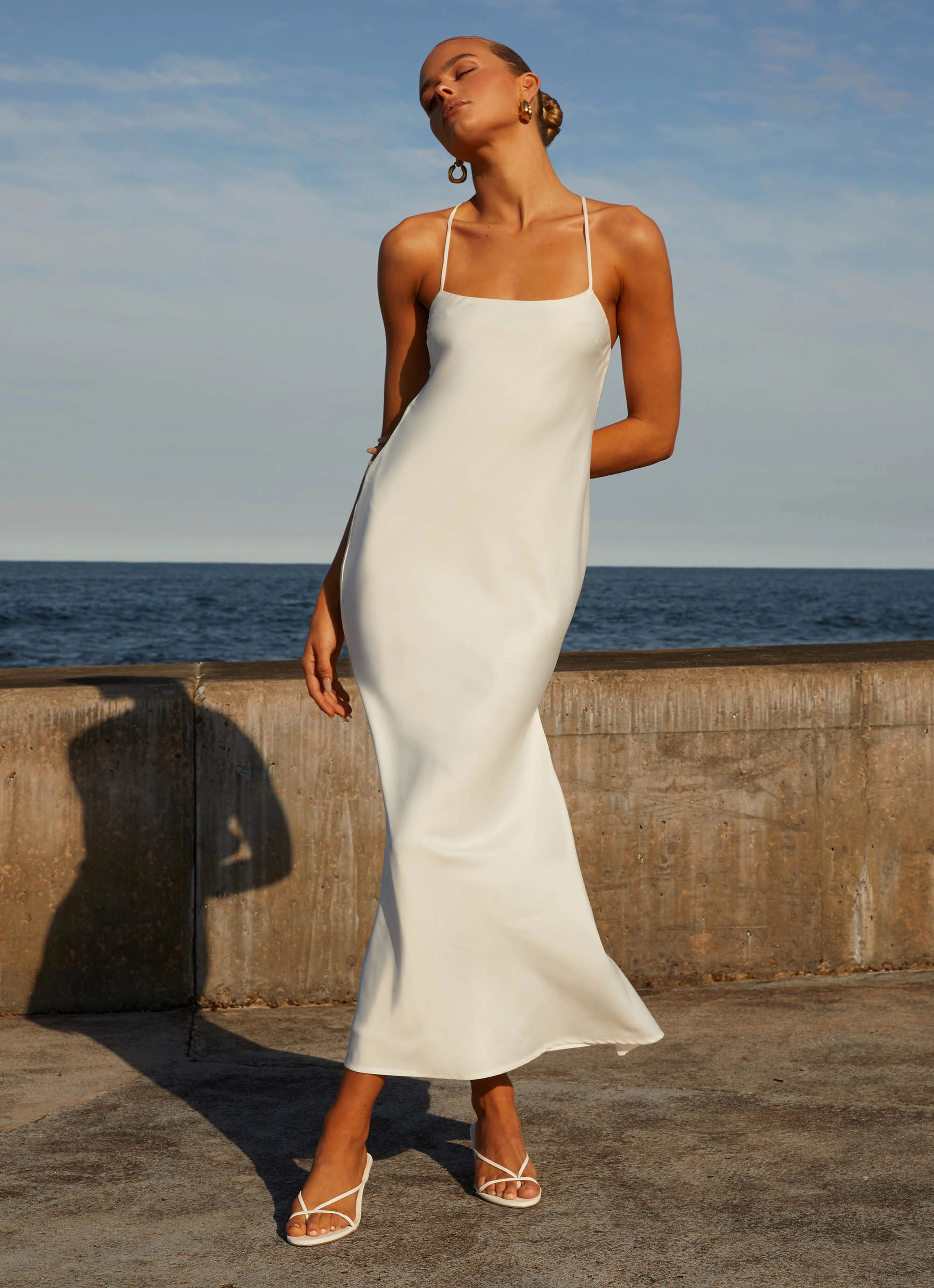Japan Cool Sleek Form Runway Royalty Maxi Dress - White