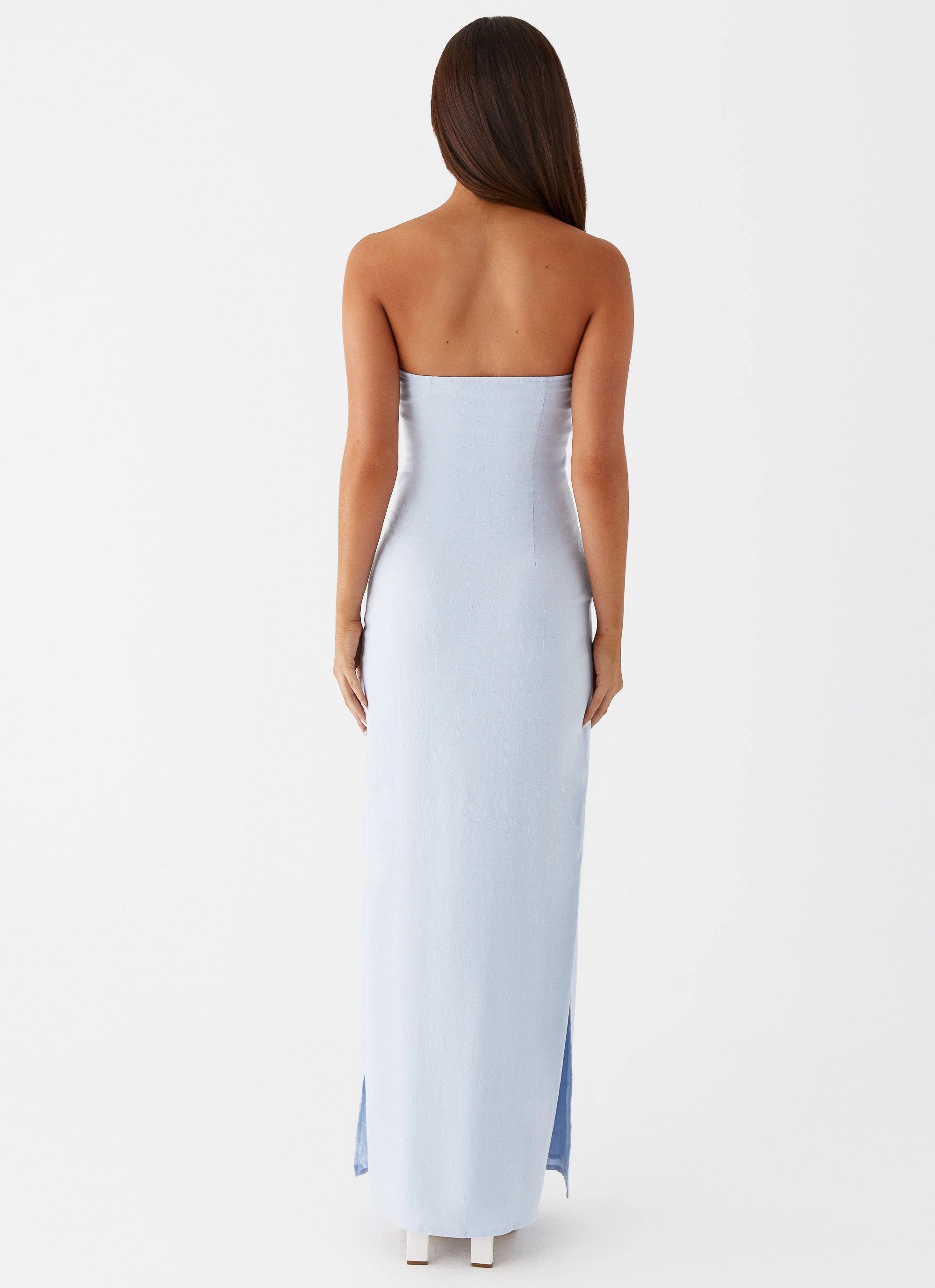 countryside Relax Piece Esra Linen Strapless Maxi Dress - Blue