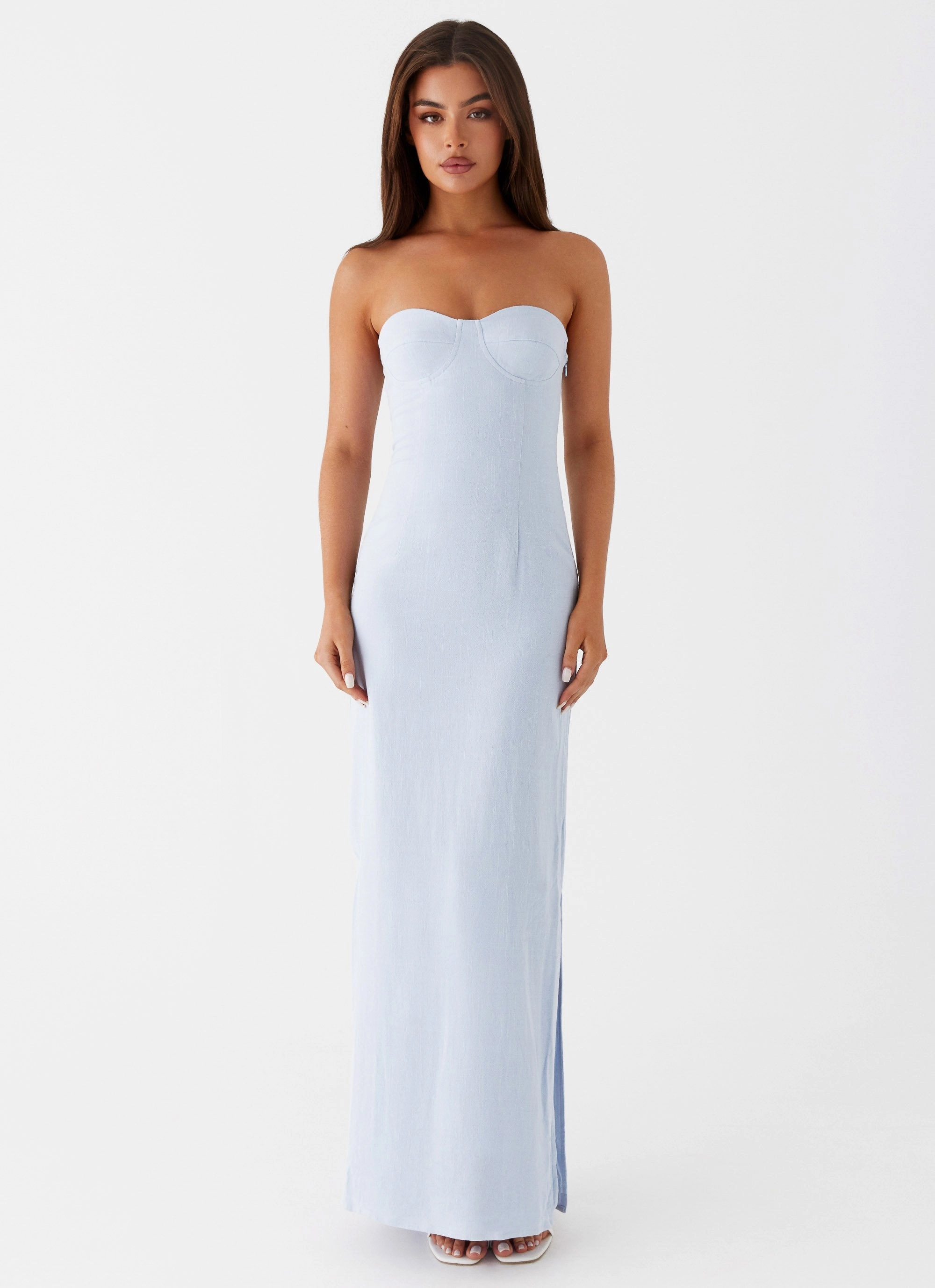 Esra Linen Strapless Maxi Dress - Blue Sporty Comfort