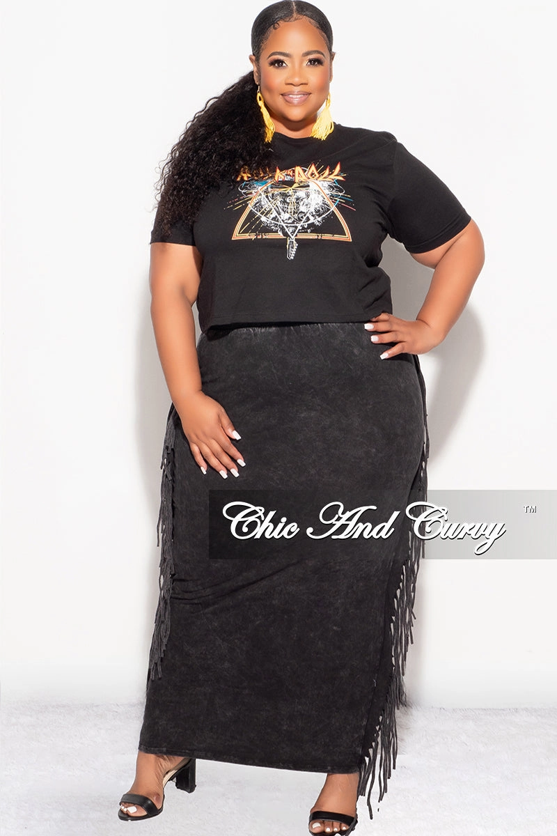 wrinkle free Final Sale Plus Size High Waist Fringe Trim Pencil Skirt in Black