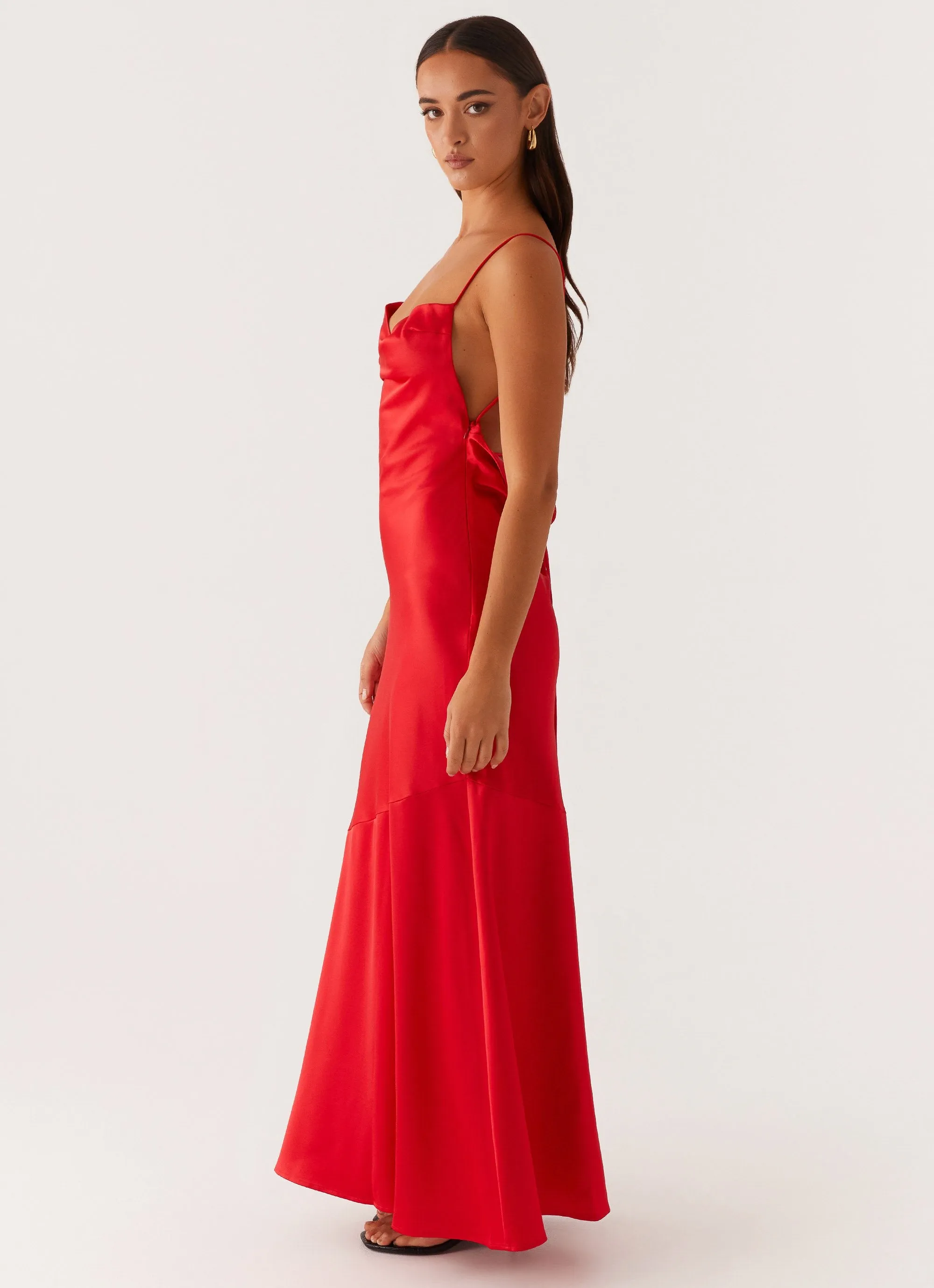 Alianna Cowl Neck Satin Maxi Dress - Red Wool-Blend
