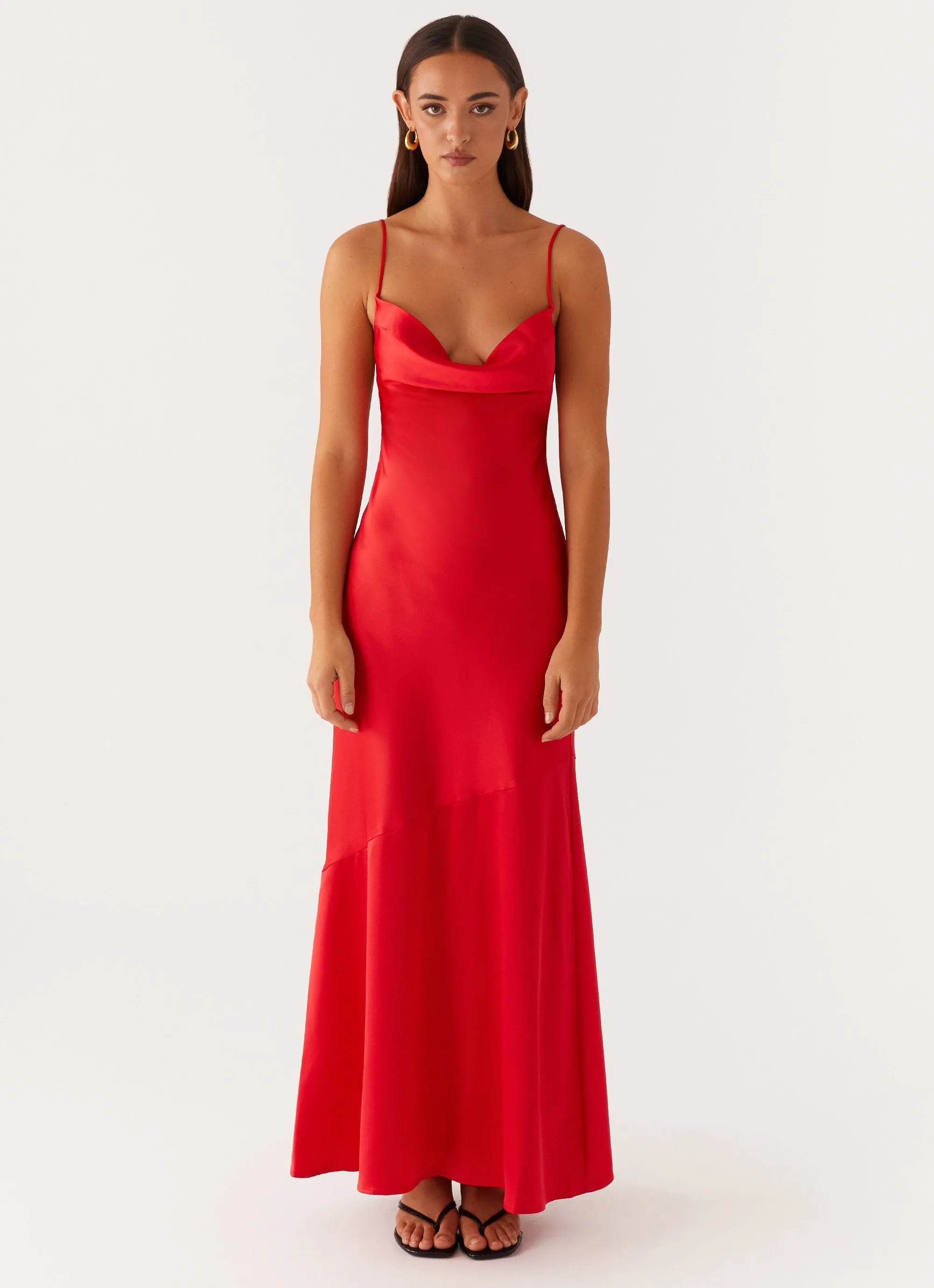Alianna Cowl Neck Satin Maxi Dress - Red Weekend Edge Influencer-Approved