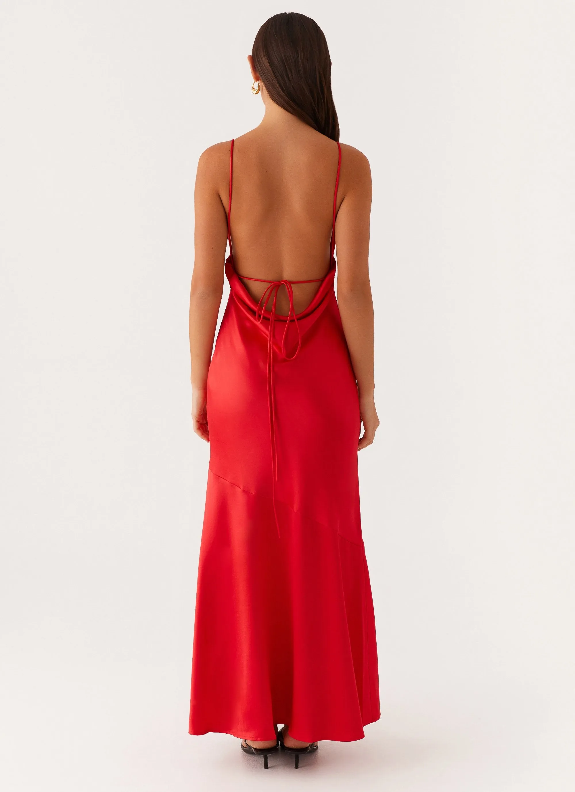 Alianna Cowl Neck Satin Maxi Dress - Red Zip Ease