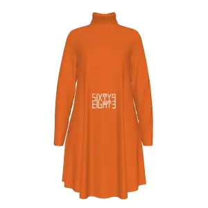 Sixty Eight 93 Logo White Netherland Orange Women's High Neck Long Sleeve Dress #23