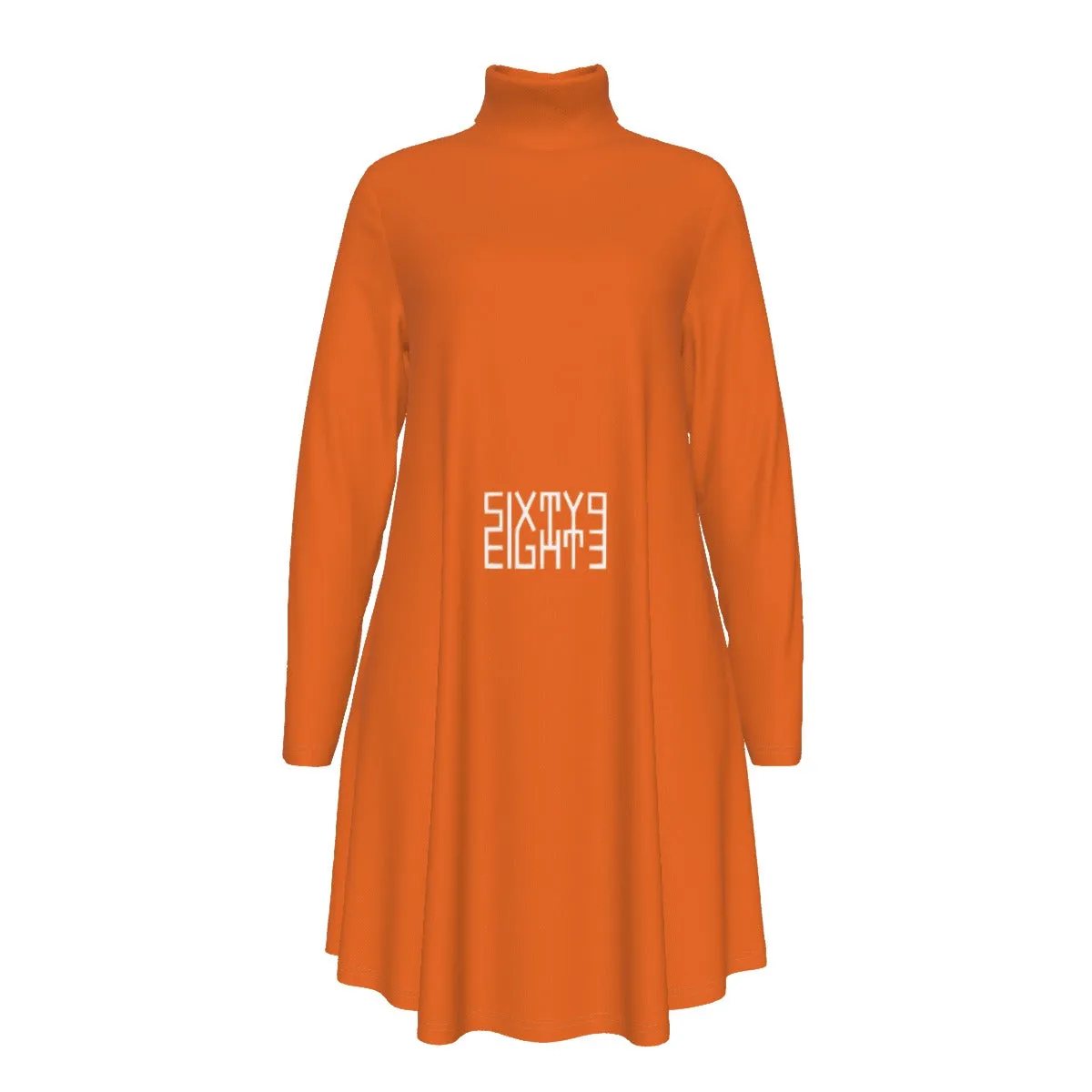 Sixty Eight 93 Logo White Netherland Orange Women's High Neck Long Sleeve Dress #23