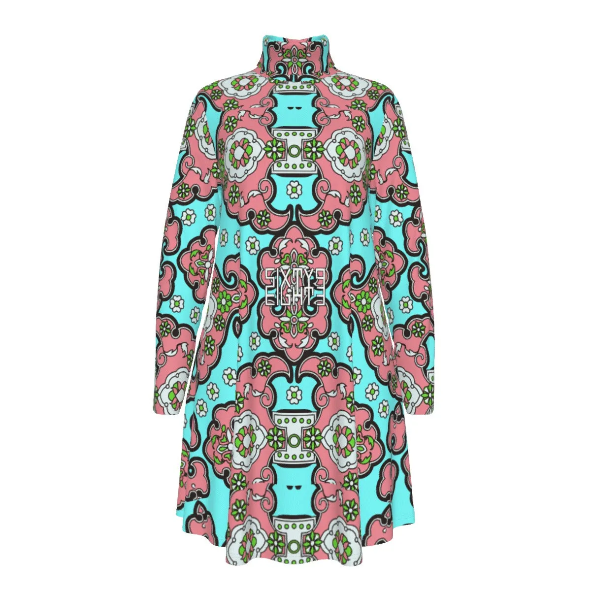 Sixty Eight 93 Logo White Women's High Neck Long Sleeve Dress #15