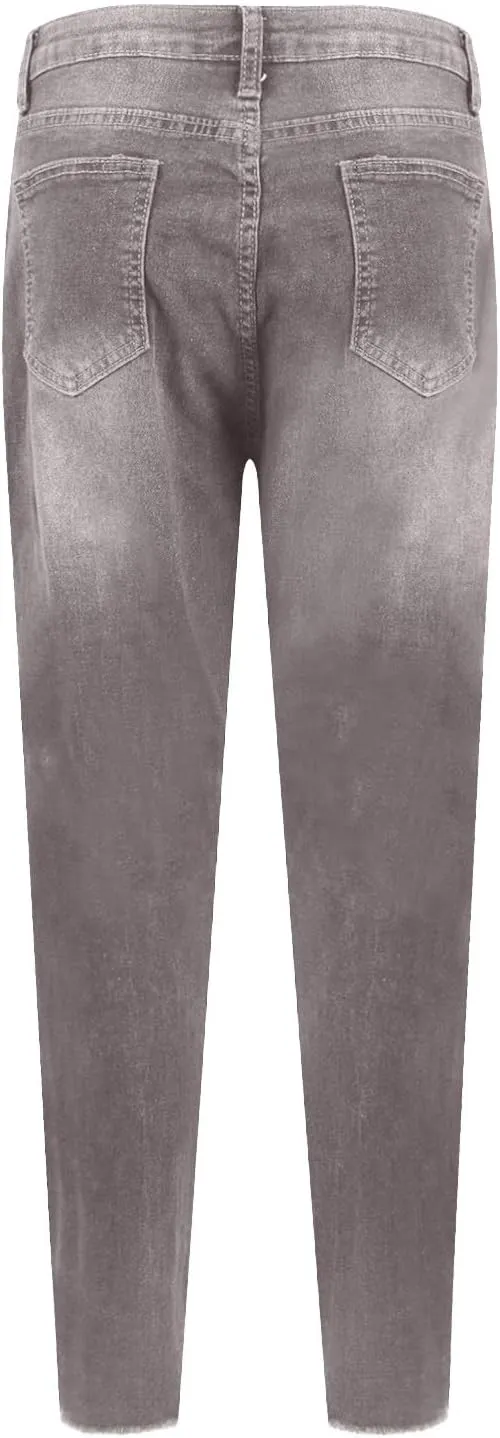 Skinny Jeans for Women Raw Hem Elastic Low Rise Ripped Jeans Casual Tapered Distressed Jeans with Pockets Denim Pants